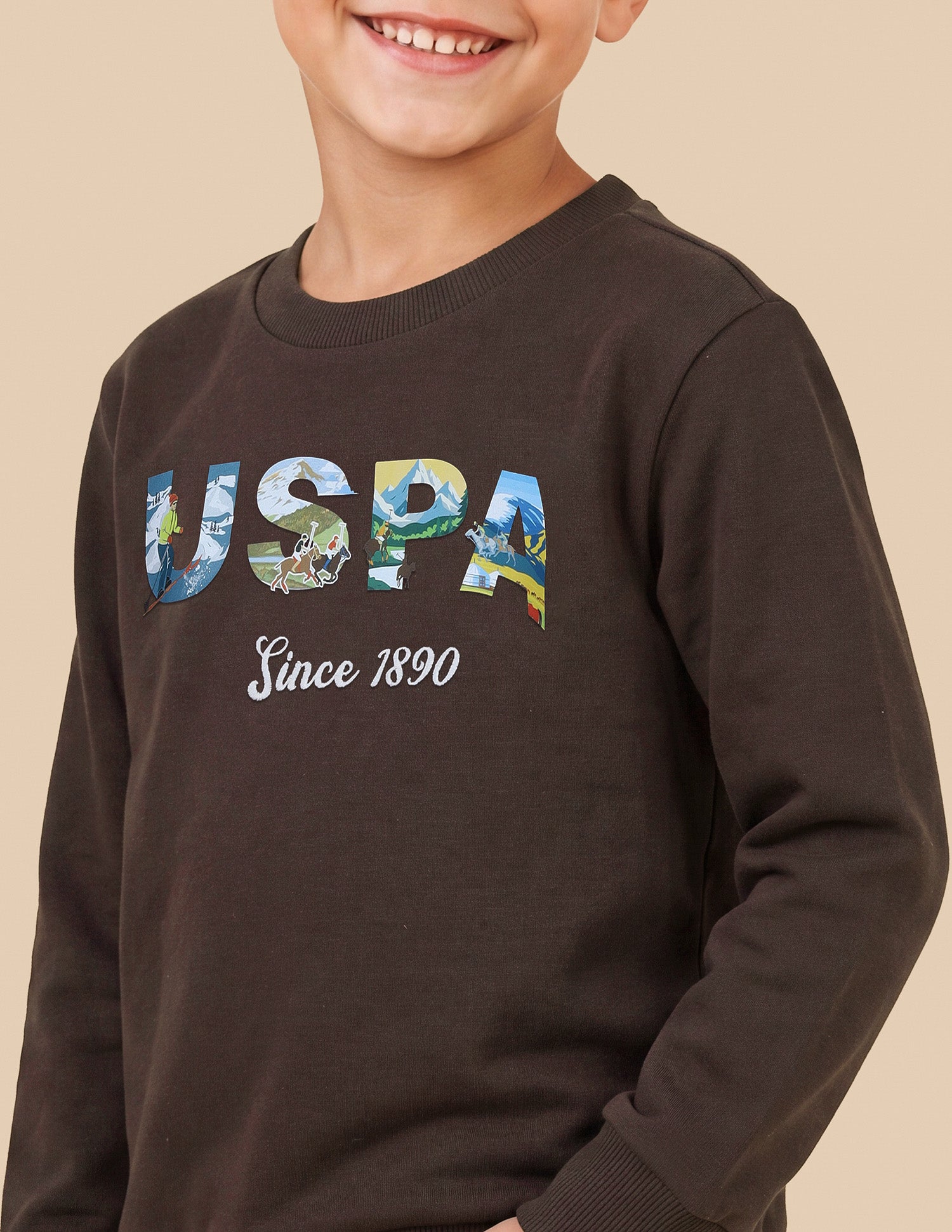 Graphic Brand Printed Regular Fit Sweatshirt Dark Brown - U.S. Polo Assn. India | Large
