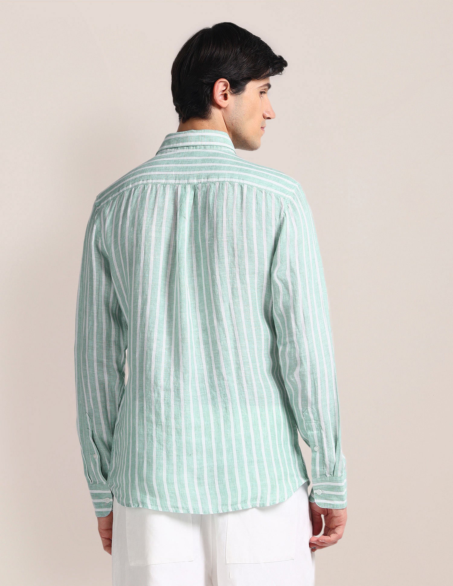 Vertical Stripe Linen Shirt Green - U.S. Polo Assn. India | Large