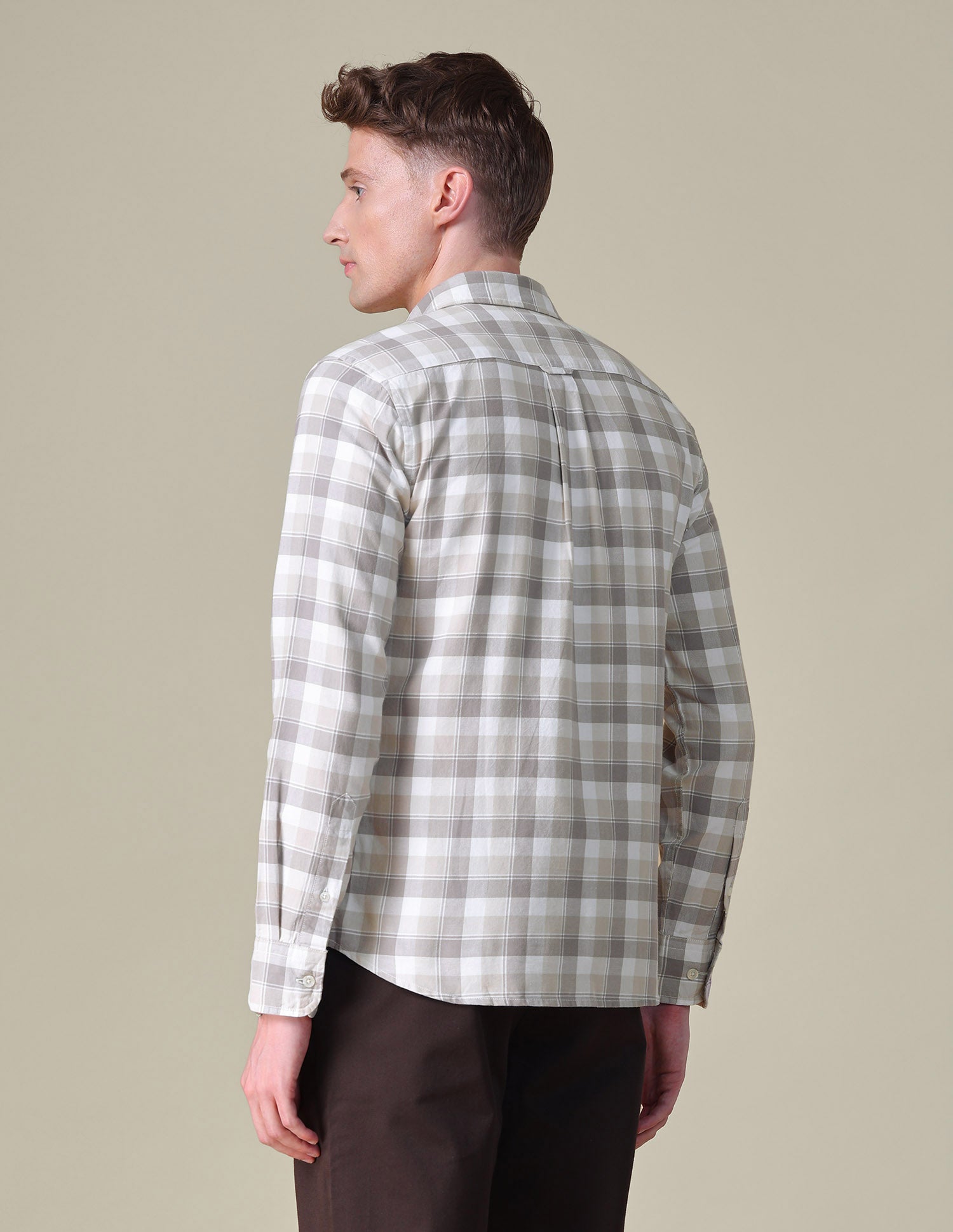 Grid Tattersall Checked Tailored Fit Shirt Beige - U.S. POLO ASSN. | Large