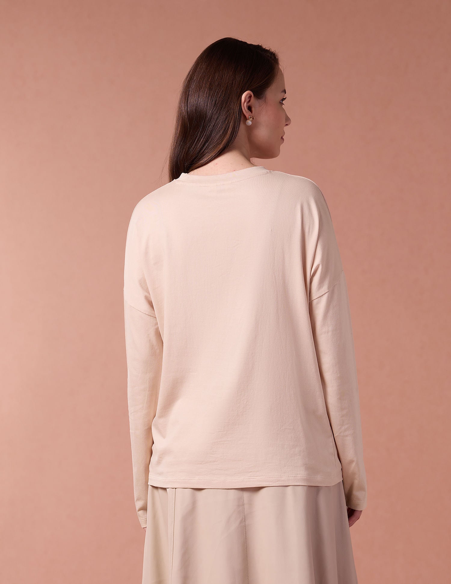 Drop Shoulder Brand Embroidered T-Shirt Beige - U.S. POLO ASSN. | Large