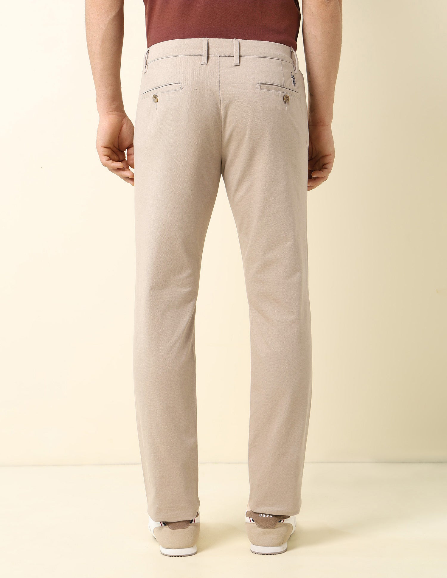 Denver Slim Fit Satin Print Trousers Beige - U.S. Polo Assn. India | Large