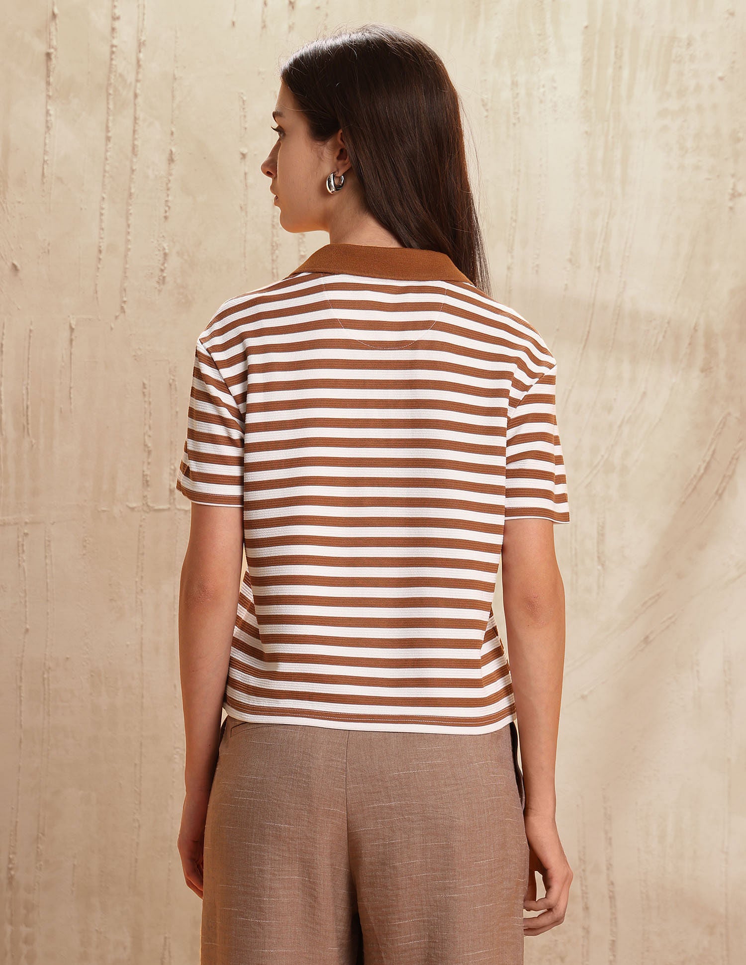 Relaxed Fit Vertical Striped Polo Shirt Brown - U.S. Polo Assn. India | Large