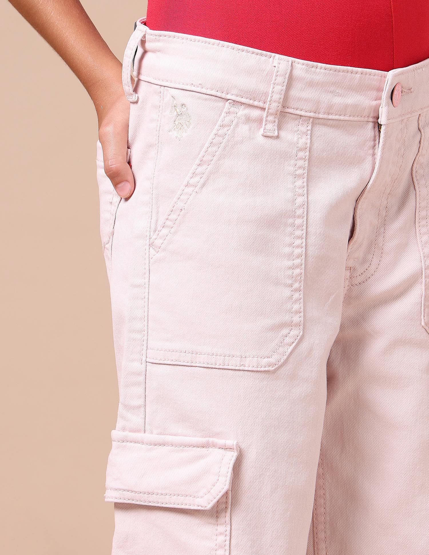 Girls Wide Leg Fit Cargo Jeans Ivory - U.S. POLO ASSN. | Large