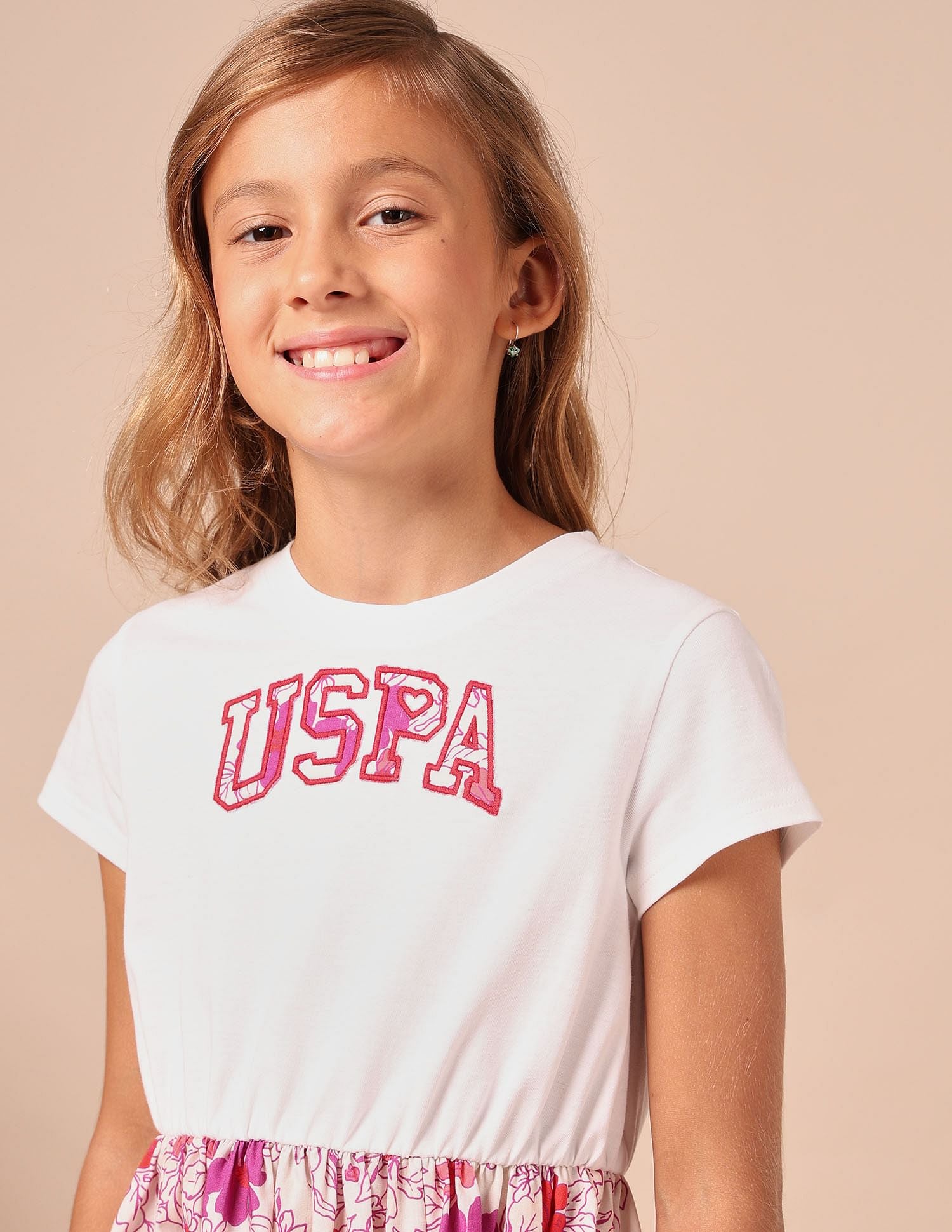Girls Floral Printed Fit And Flare Dress Ecru - U.S. POLO ASSN. | Large