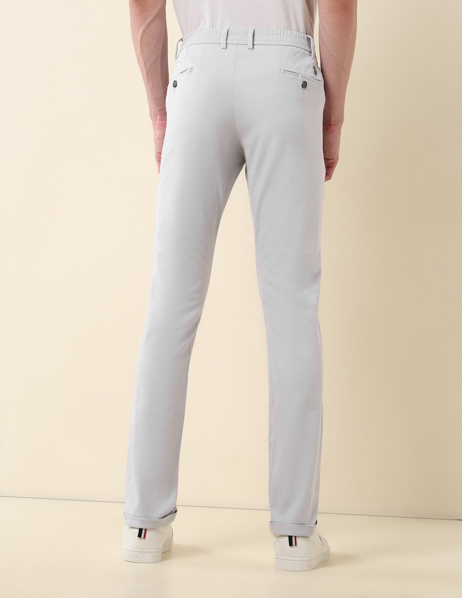 Solid Denver Slim Fit Twill Trousers Light Grey - U.S. Polo Assn. India | Large