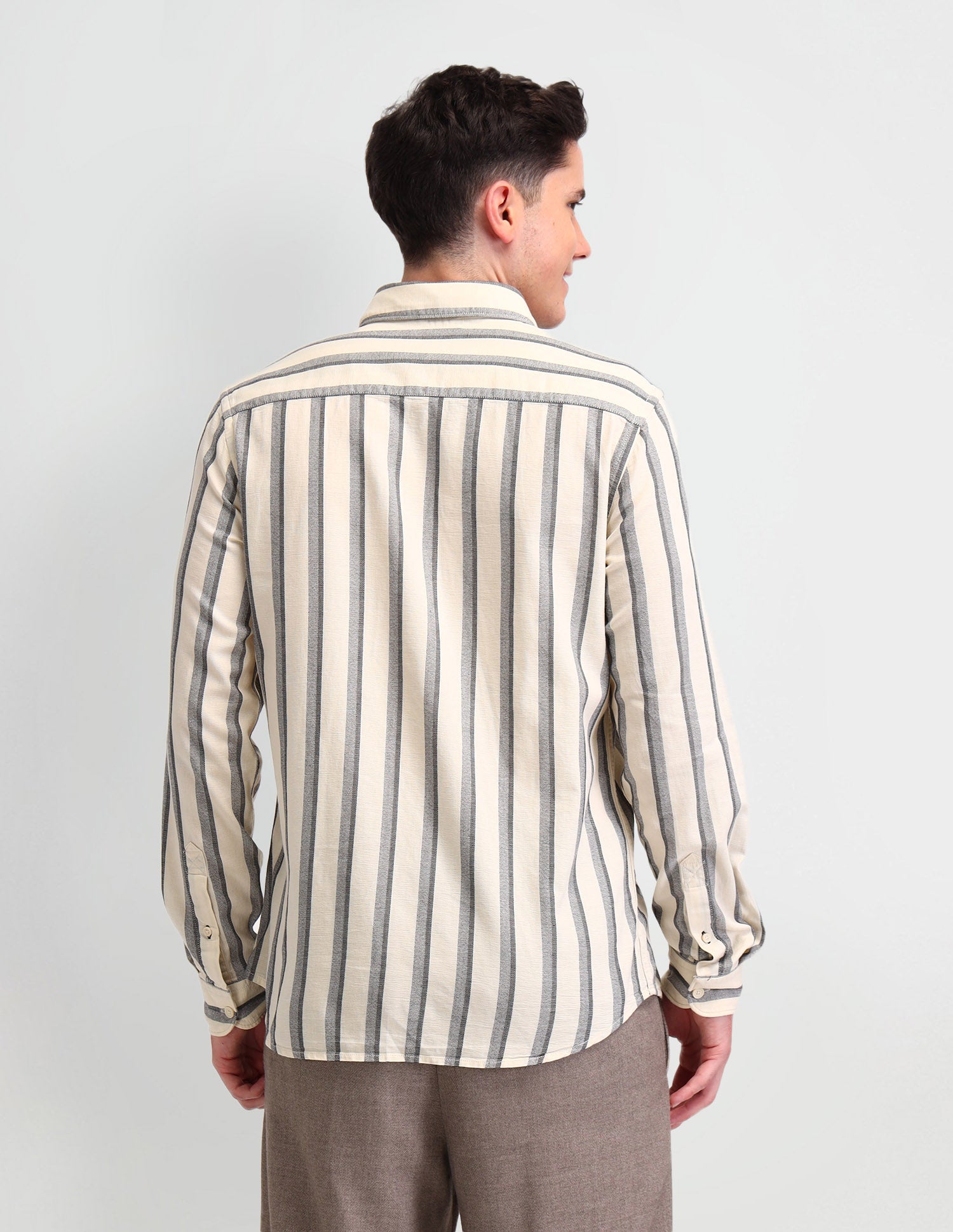 Vertical Striped Slim Fit Shirt Ivory - U.S. Polo Assn. India | Large
