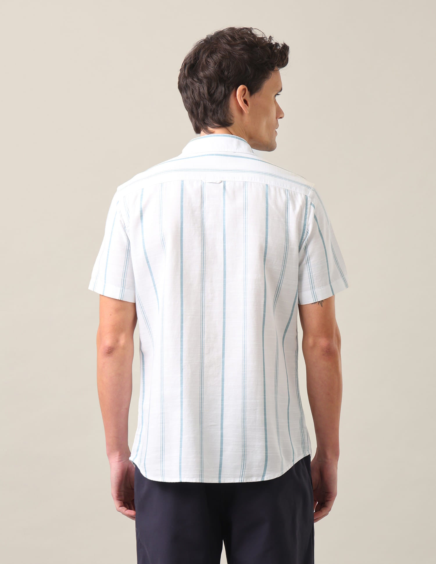 Vertical Striped Regular Fit Shirt Light Teal - U.S. Polo Assn. India | Large