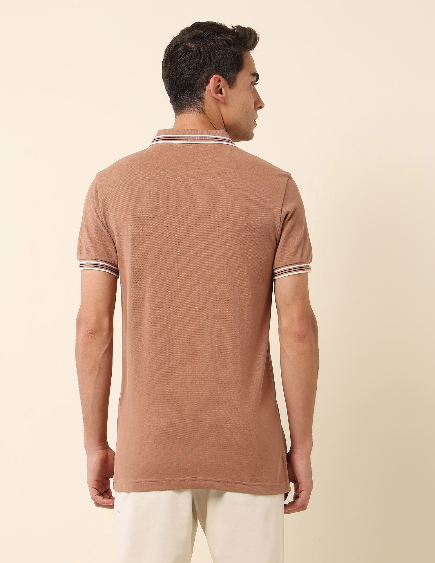 Slim Fit Solid Polo Shirt Beige - U.S. Polo Assn. India | Large