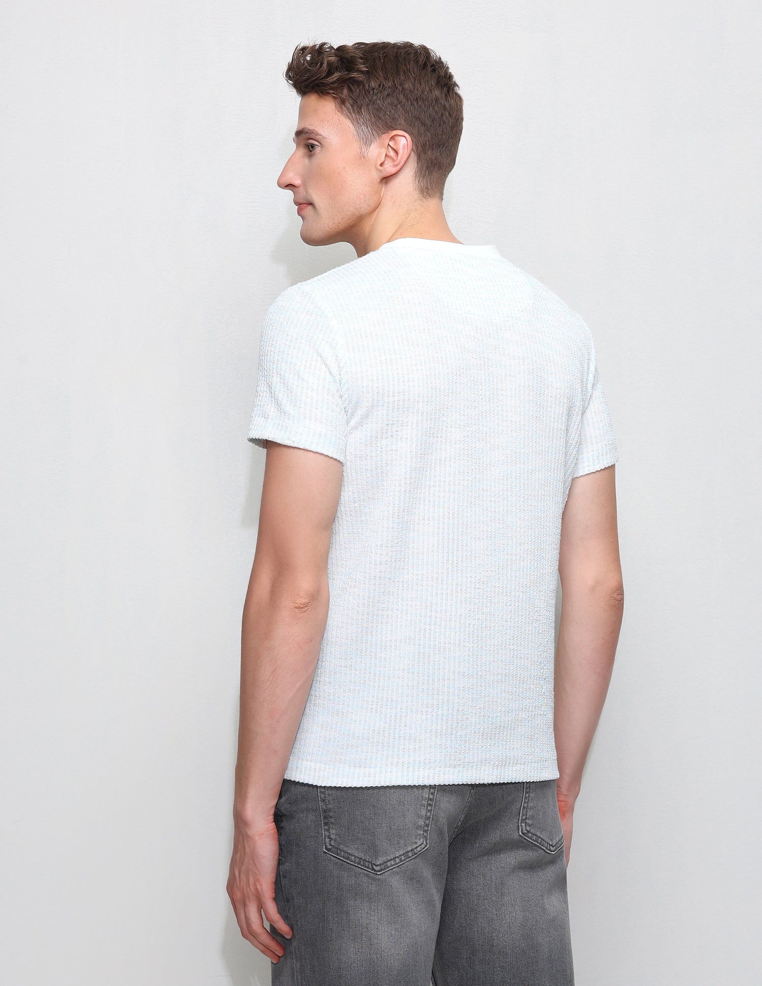 Textured Slim Fit T-Shirt Blue - U.S. Polo Assn. India | Large