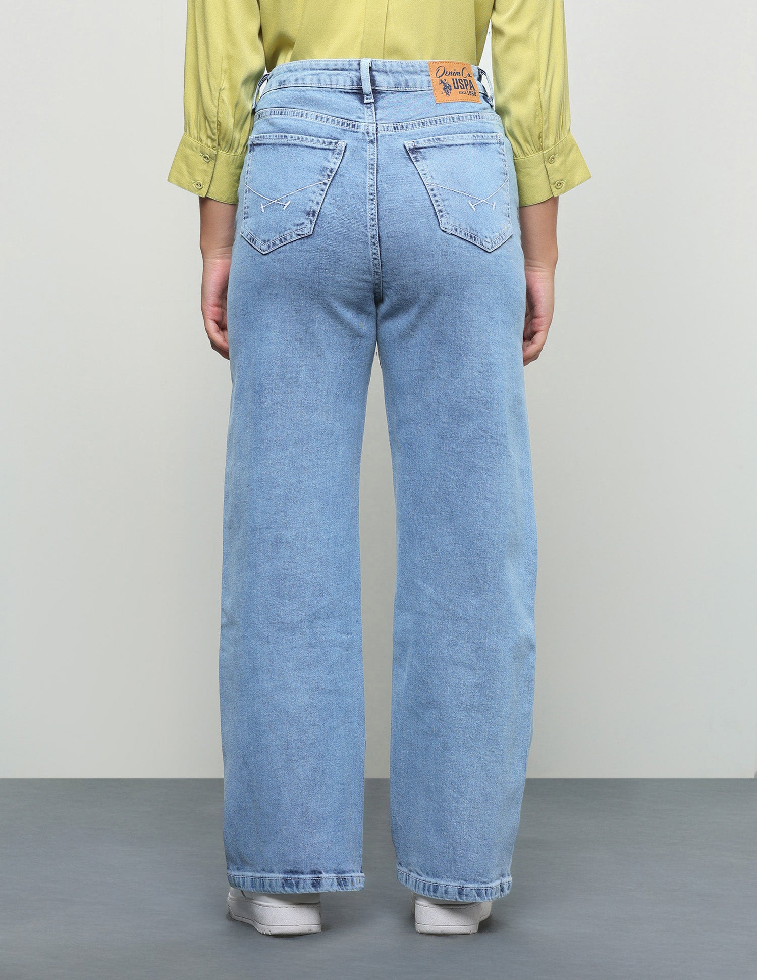 Acid Washed Wide Leg Fit Jeans Light Blue - U.S. Polo Assn. India | Large