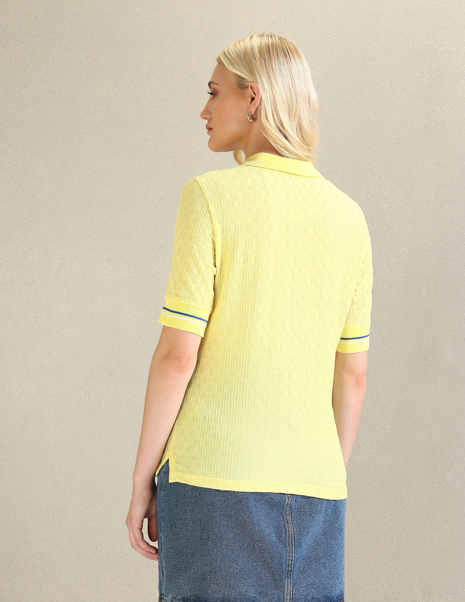 Ribbed Collar Textured Polo Shirt Yellow - U.S. POLO ASSN. | Large