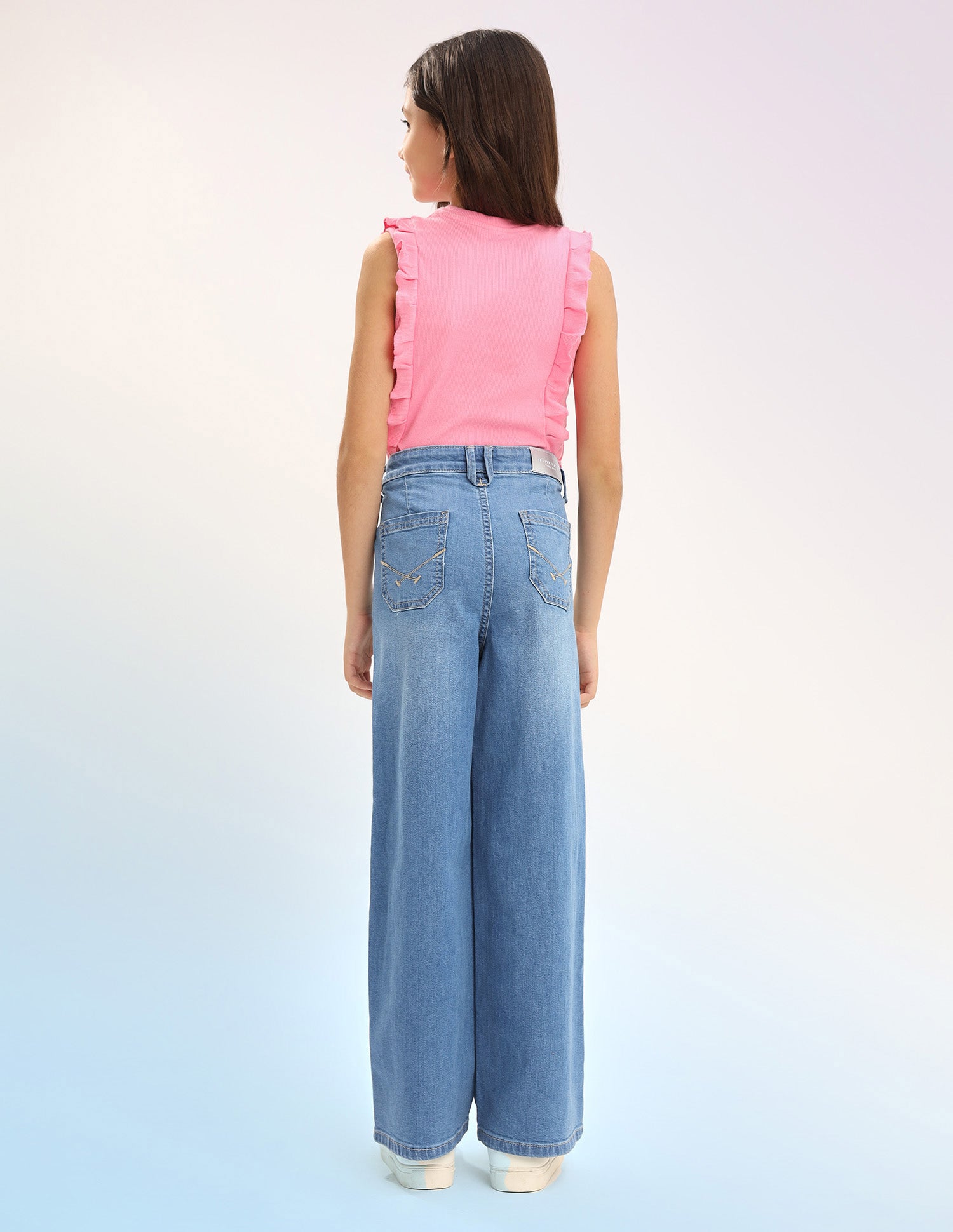 Girls Wide Leg Fit Blue Jeans Light Blue - U.S. POLO ASSN. | Large