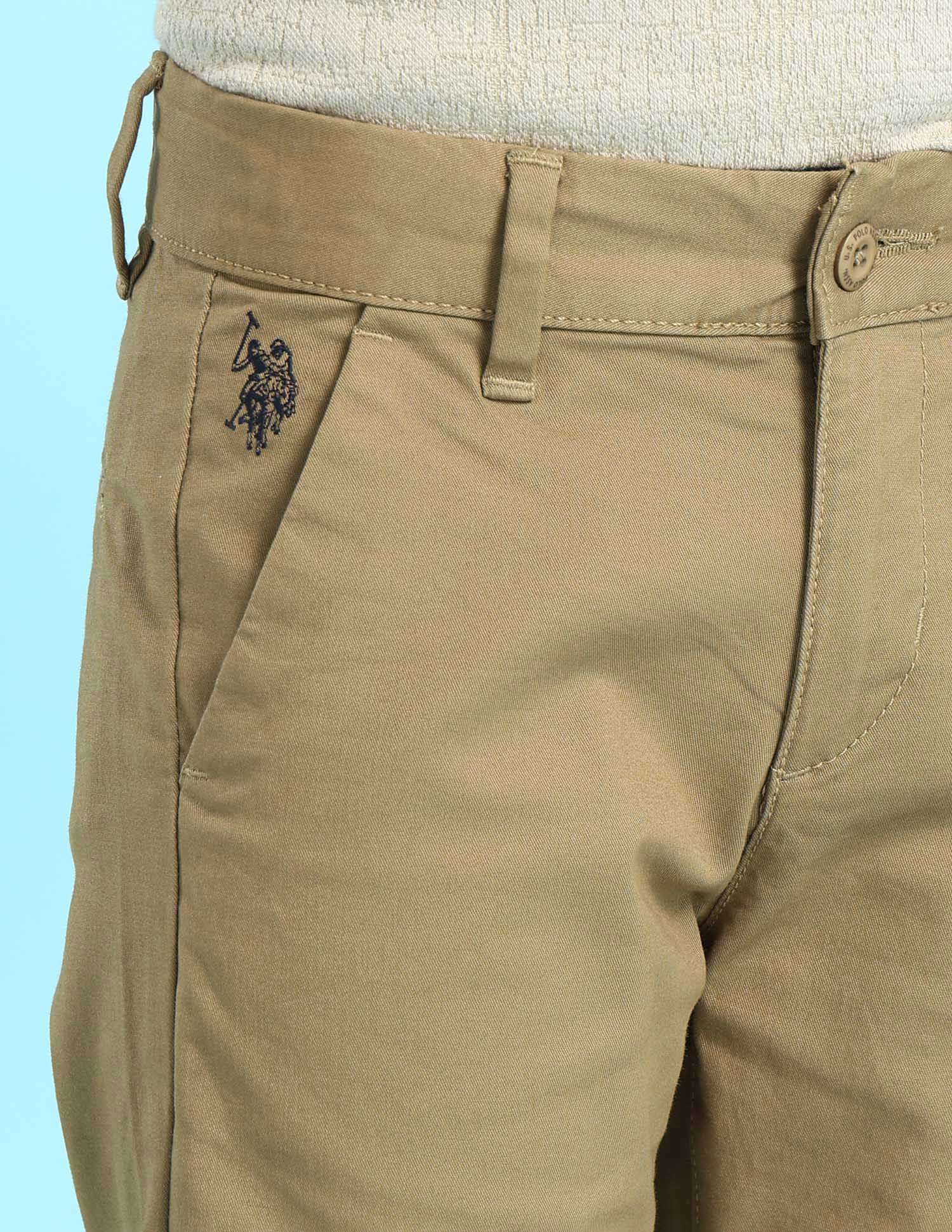 Boys Light Brown Mid Rise Twill Weave Solid Trousers Light Brown - U.S. POLO ASSN. | Large