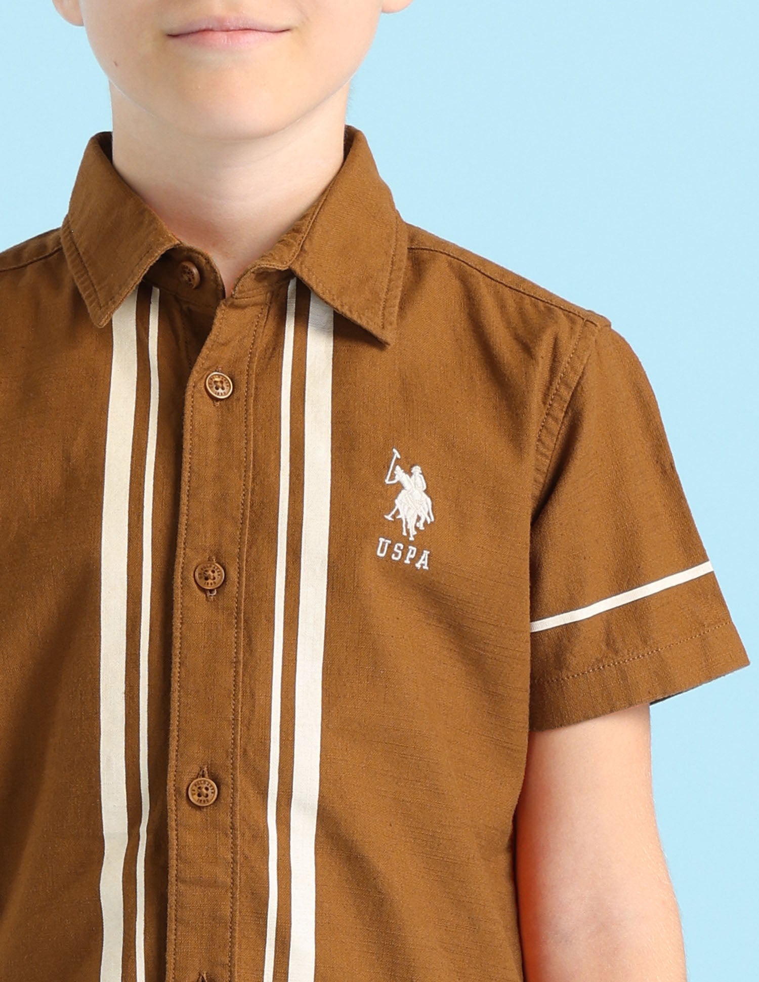 Boys Vertical Striped Boxy Fit Shirt Brown - U.S. POLO ASSN. | Large