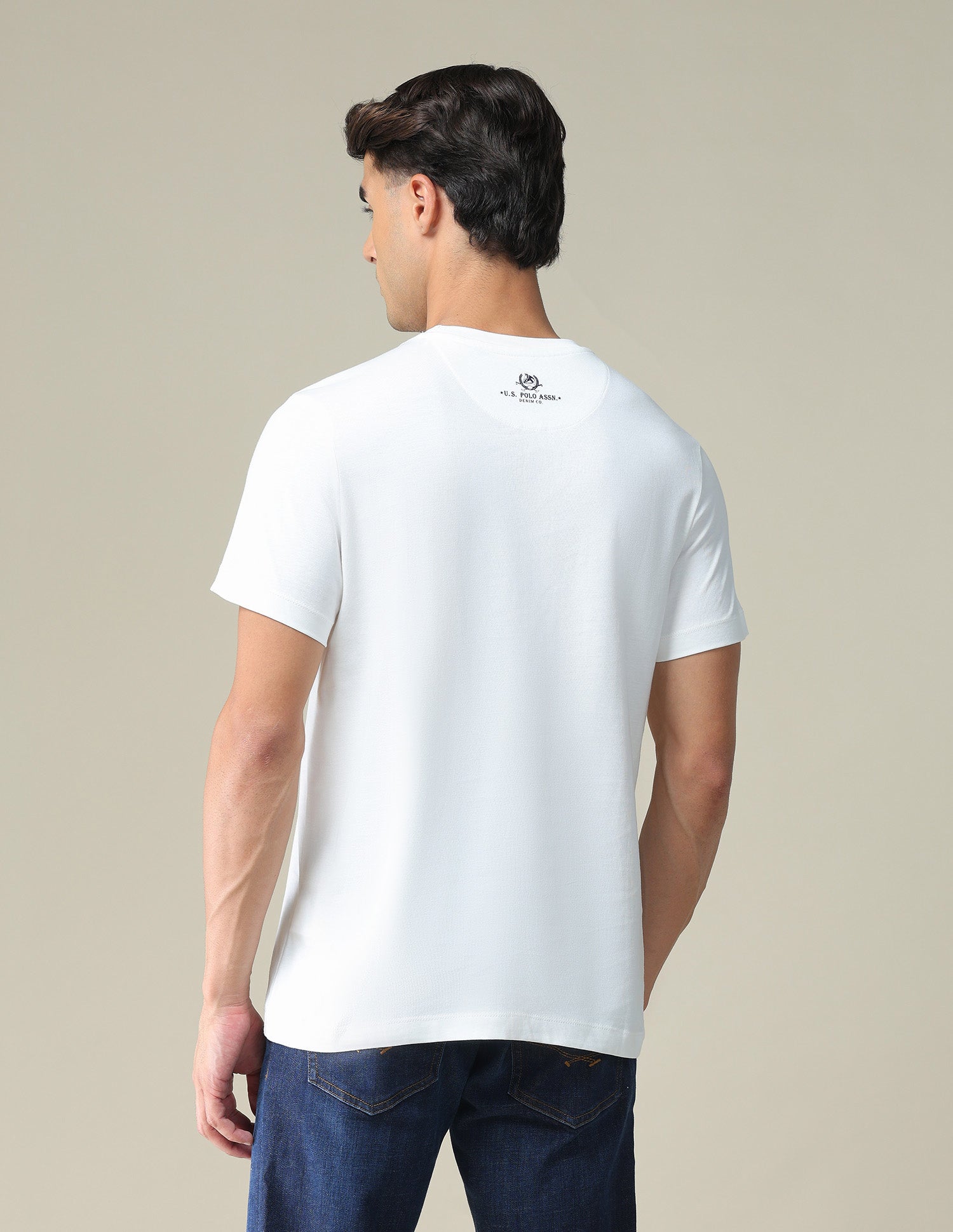 Typographic Print Cotton T-Shirt Ivory - U.S. POLO ASSN. | Large