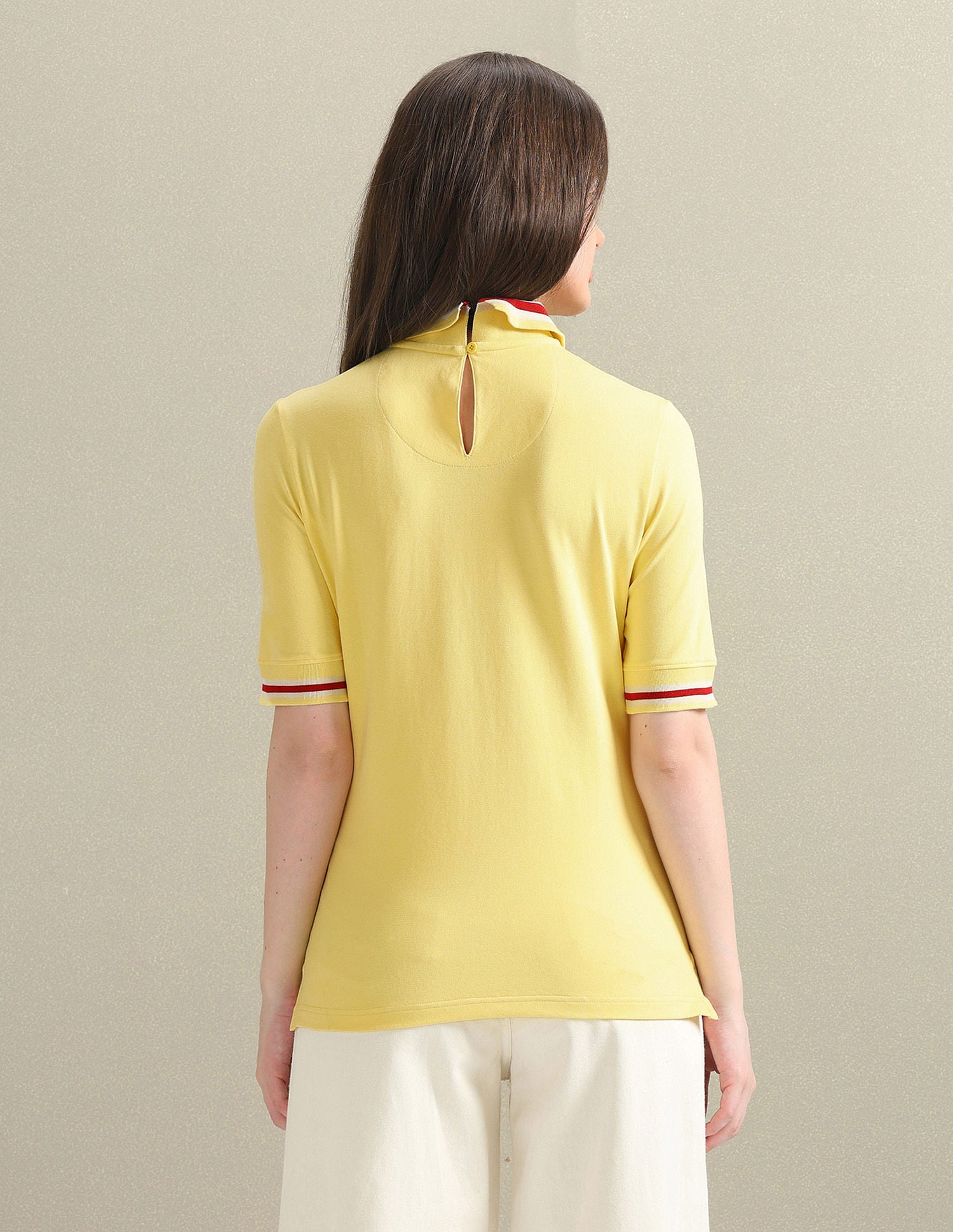 Striped Collar Pique Polo Shirt Light Yellow - U.S. POLO ASSN. | Large