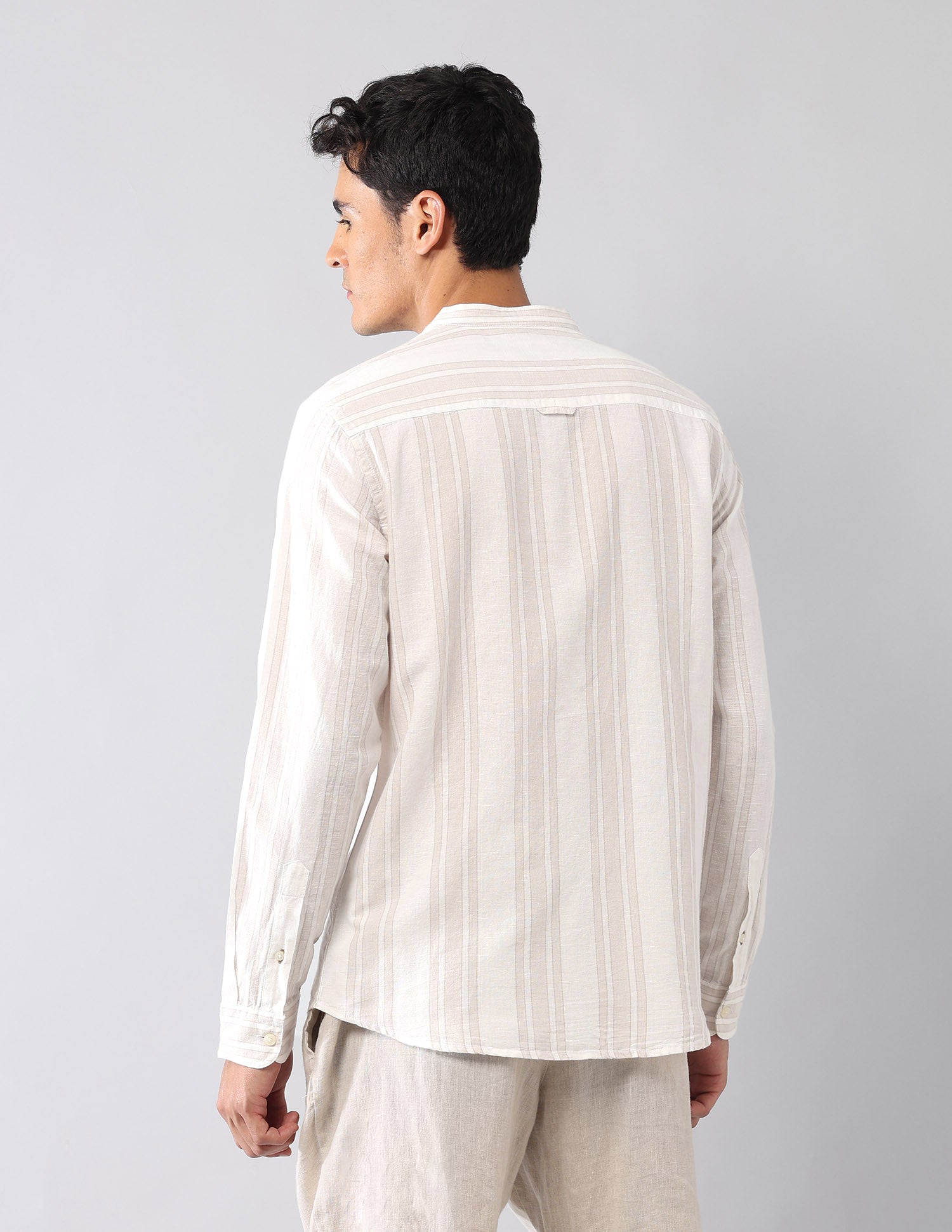 Vertical Striped Poplin Regular Fit Shirt Ecru - U.S. Polo Assn. India | Large