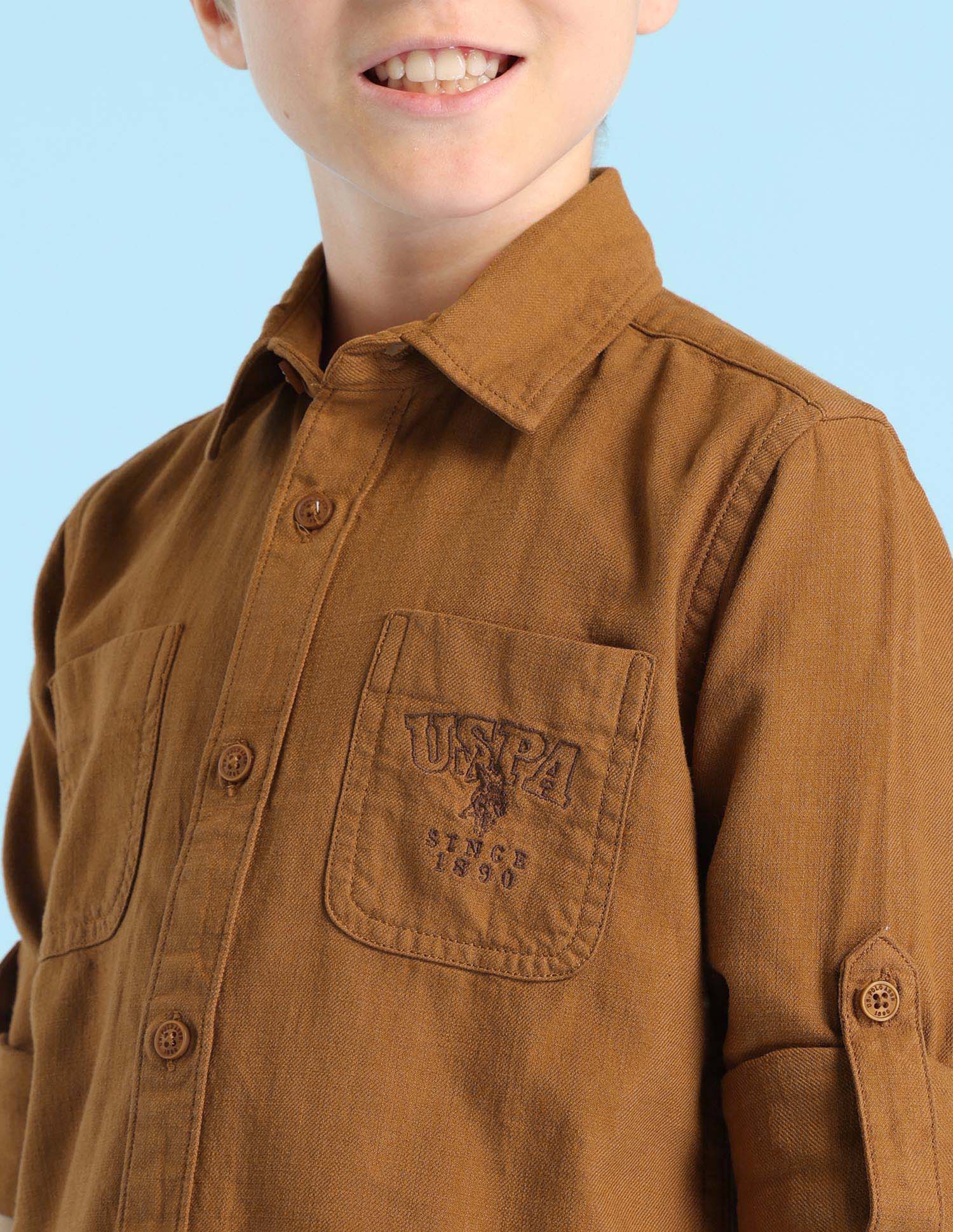 Boys Solid Regular Fit Shirt Brown - U.S. POLO ASSN. | Large