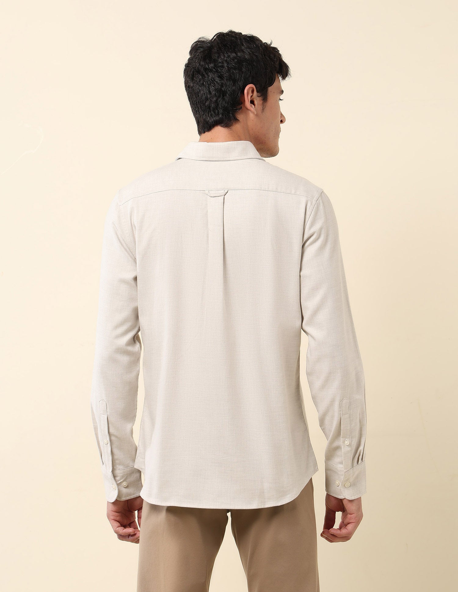 Tailored Fit Pure Cotton Dobby Shirt Ecru - U.S. Polo Assn. India | Large