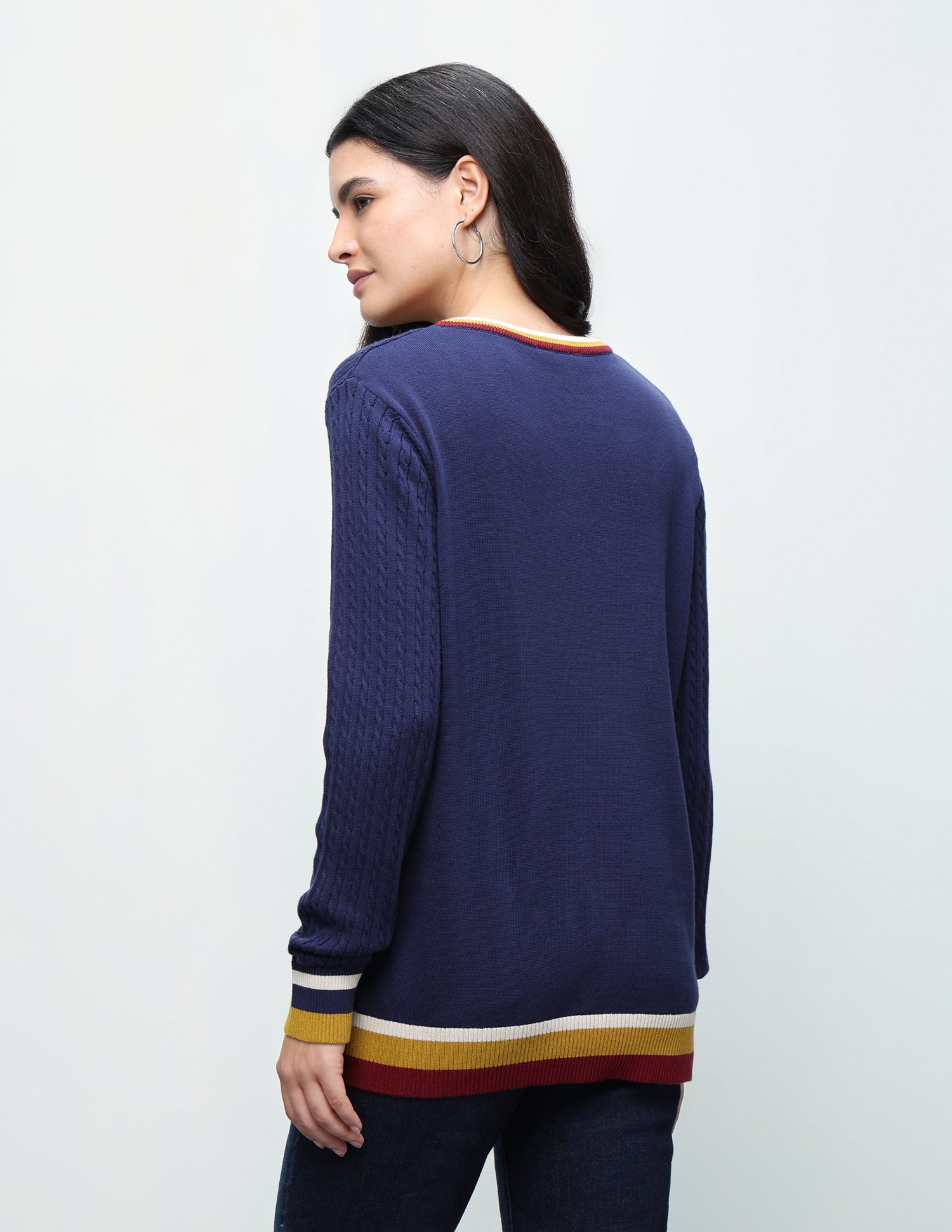 Cable Patterned Knit Regular Fit Sweater Navy - U.S. Polo Assn. India | Large