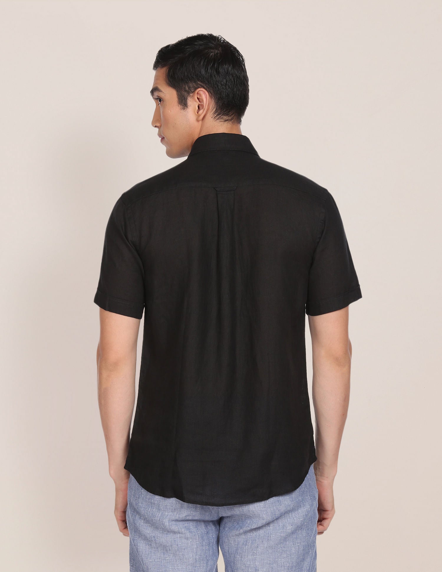 Men Black Short Sleeve Linen Casual Shirt Black - U.S. POLO ASSN. | Large