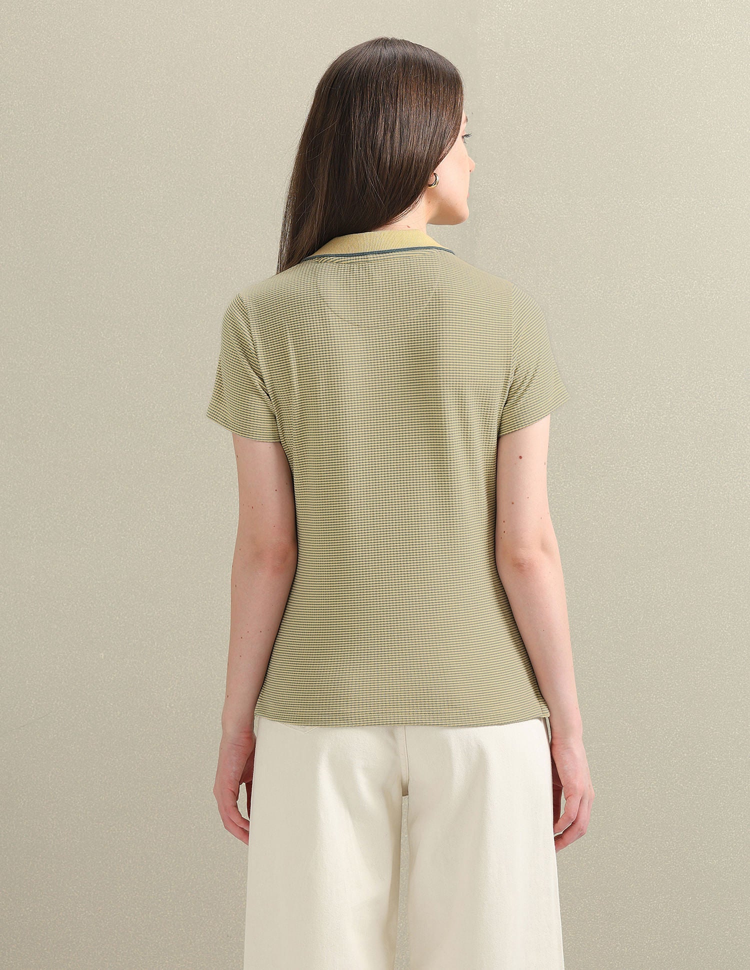 Tipped Collar Patterned Polo Shirt Yellow - U.S. POLO ASSN. | Large