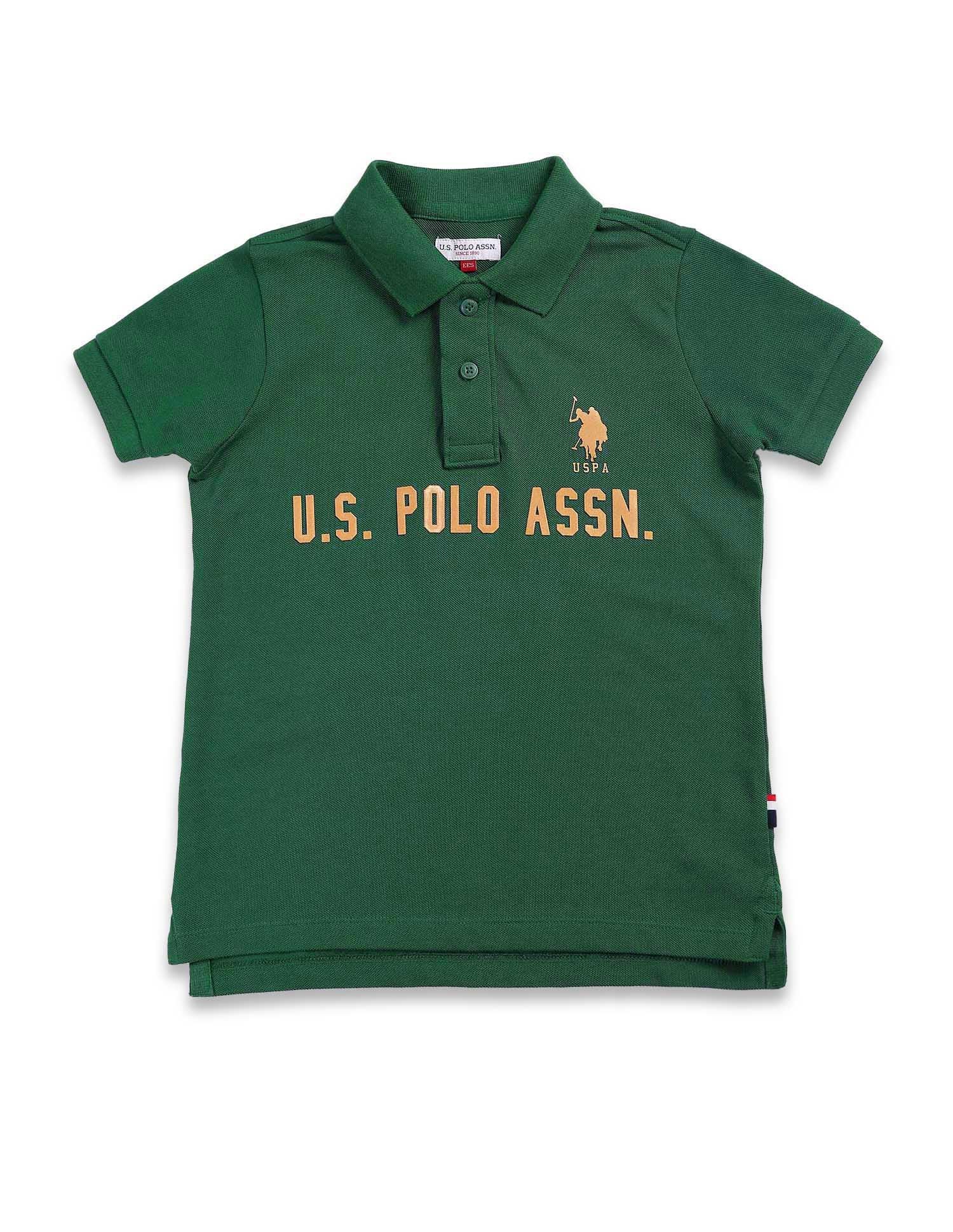 Boys Brand Print Cotton Polo Shirt Green - U.S. POLO ASSN. | Large
