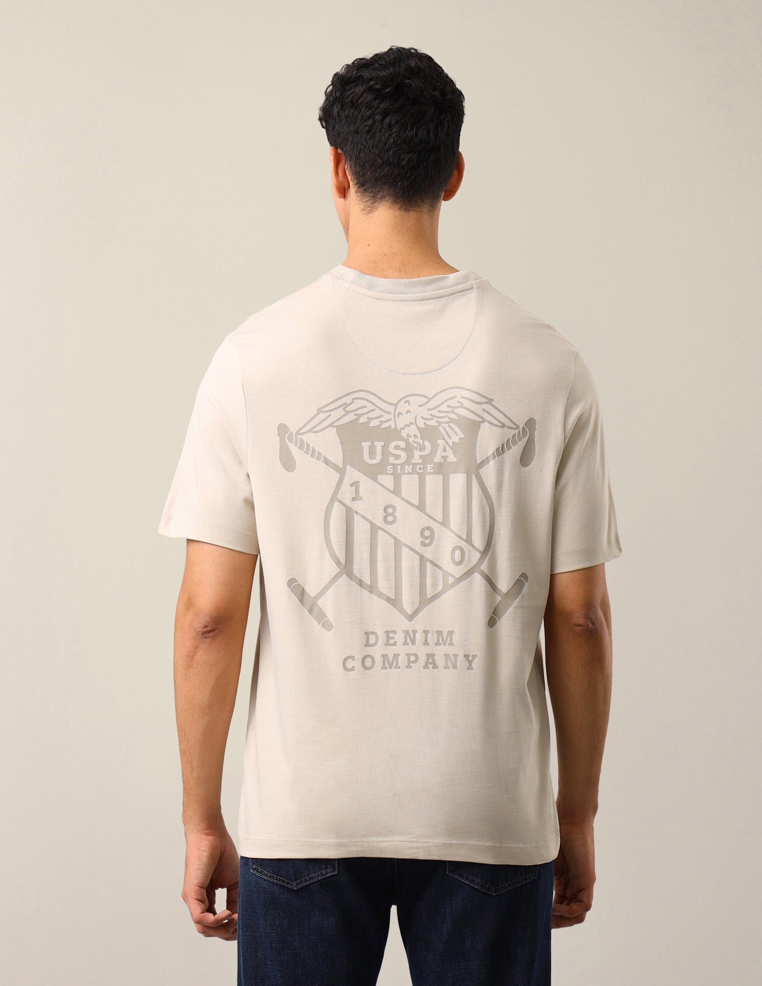 Graphic Brand Printed Relaxed Fit T-Shirt Beige - U.S. Polo Assn. India | Large