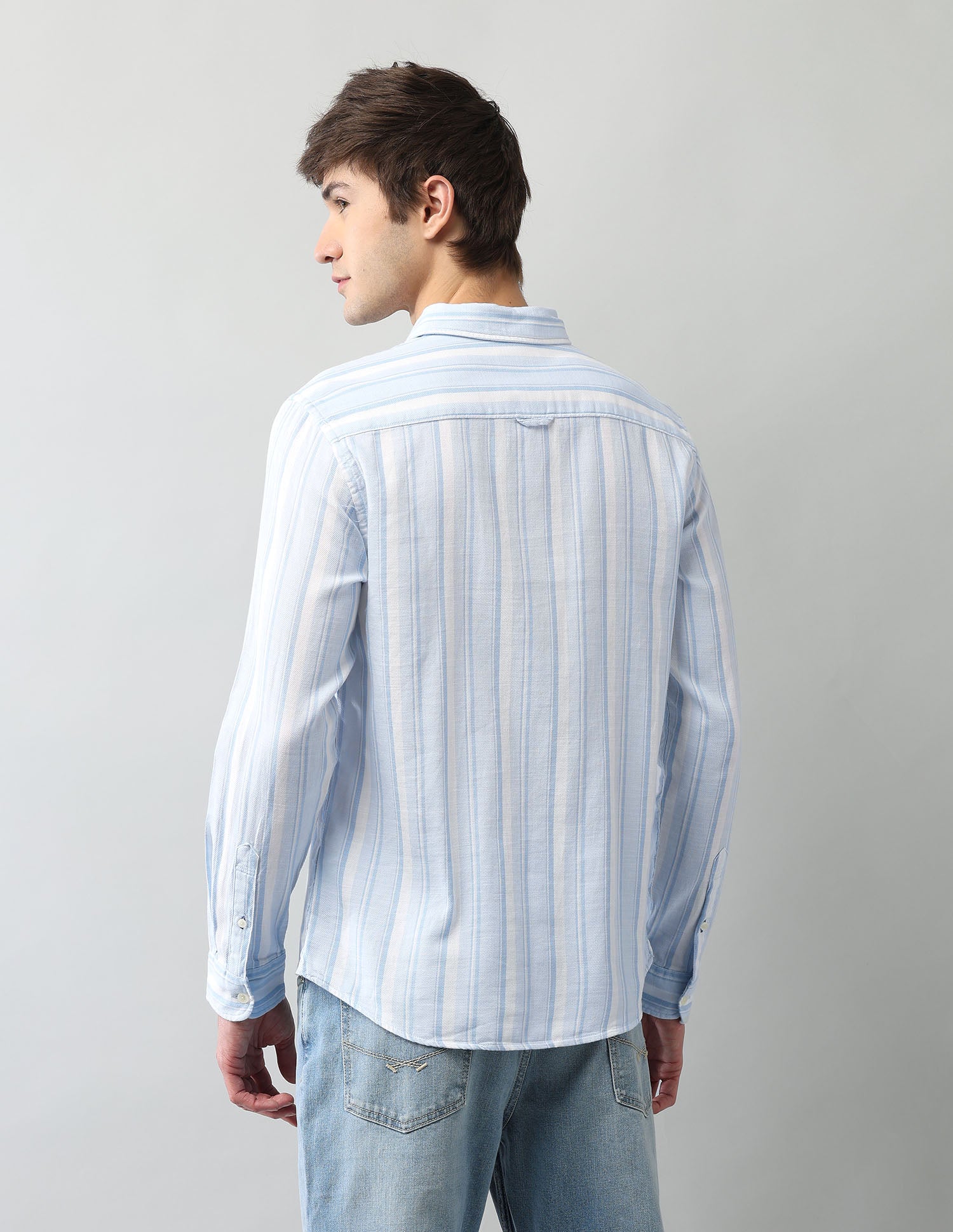 Vertical Striped Cotton Dobby Shirt Light Blue - U.S. Polo Assn. India | Large