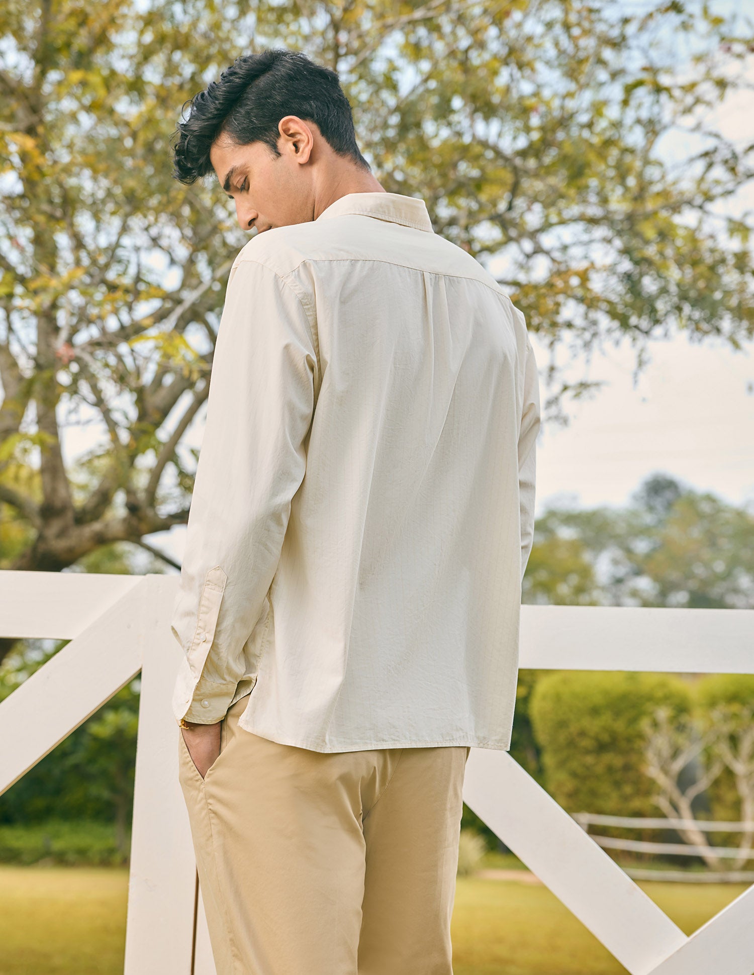 Pacho X Vertical Striped Tailored Fit Shirt Ivory - U.S. POLO ASSN. | Large