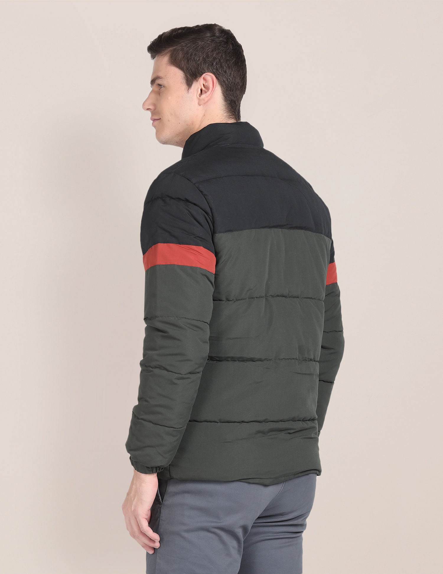 High Neck Colour Block Jacket Olive - U.S. Polo Assn. India | Large