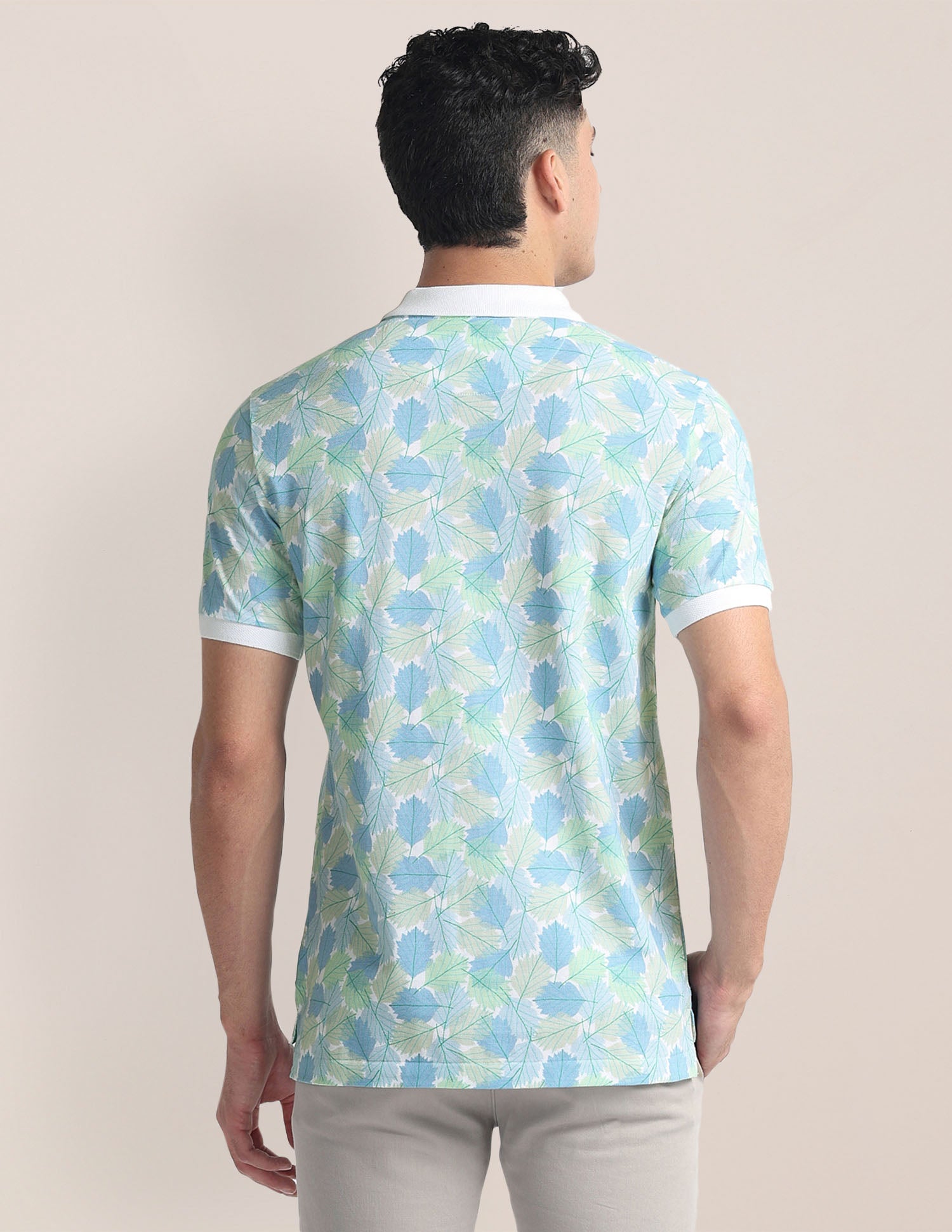 Tropical Print Slim Fit Polo Shirt Aqua - U.S. Polo Assn. India | Large