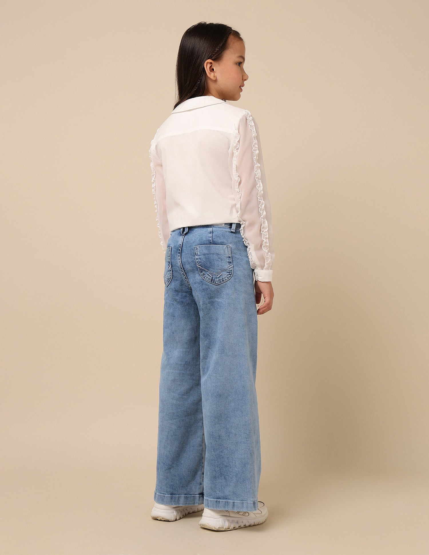 Girls Stone Washed Wide Leg Fit Jeans Blue - U.S. POLO ASSN. | Large