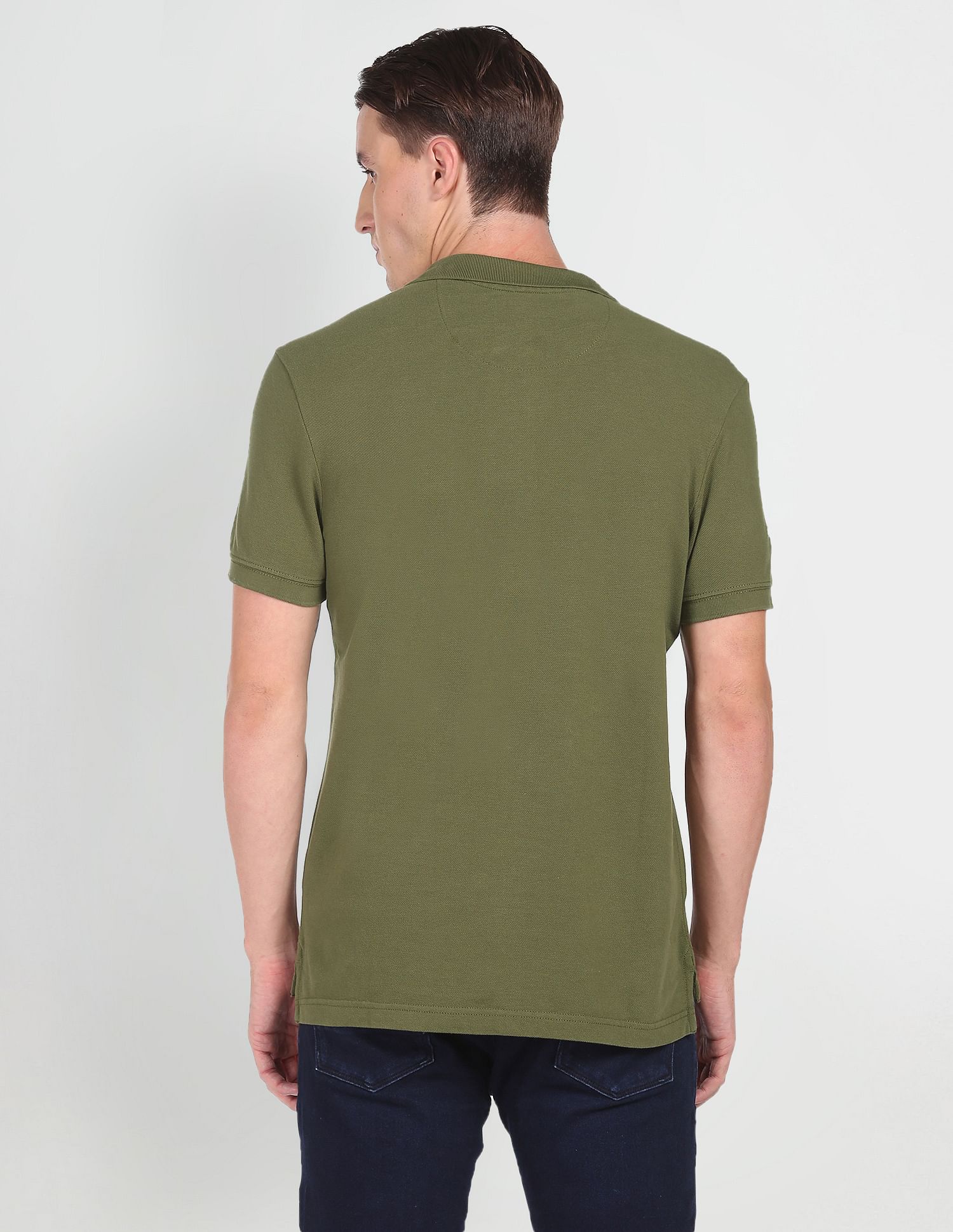 Ribbed Collar Pique Polo Shirt Olive - U.S. Polo Assn. India | Large