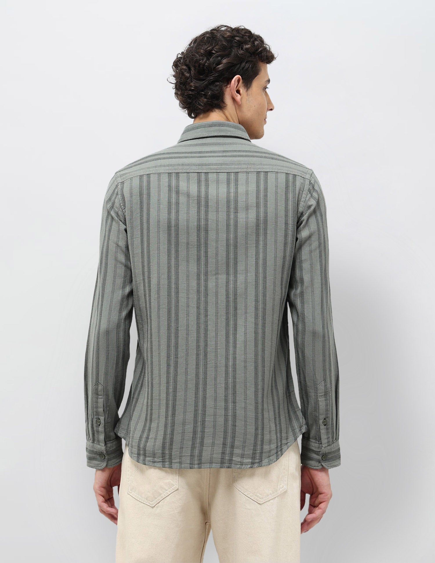 Vertical Striped Regular Fit Shirt Light Green - U.S. Polo Assn. India | Large