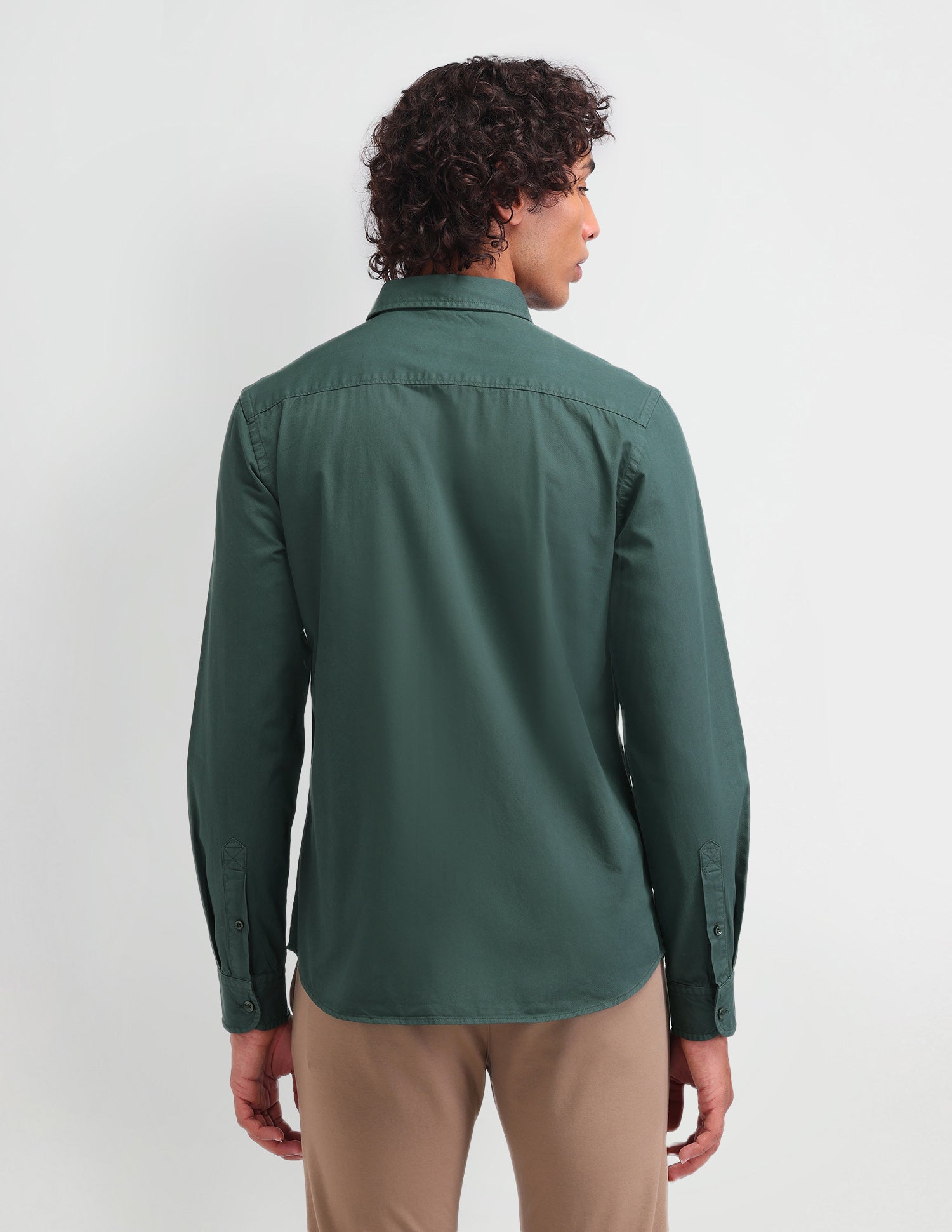 Solid Pattern Slim Fit Shirt Dark Green - U.S. Polo Assn. India | Large