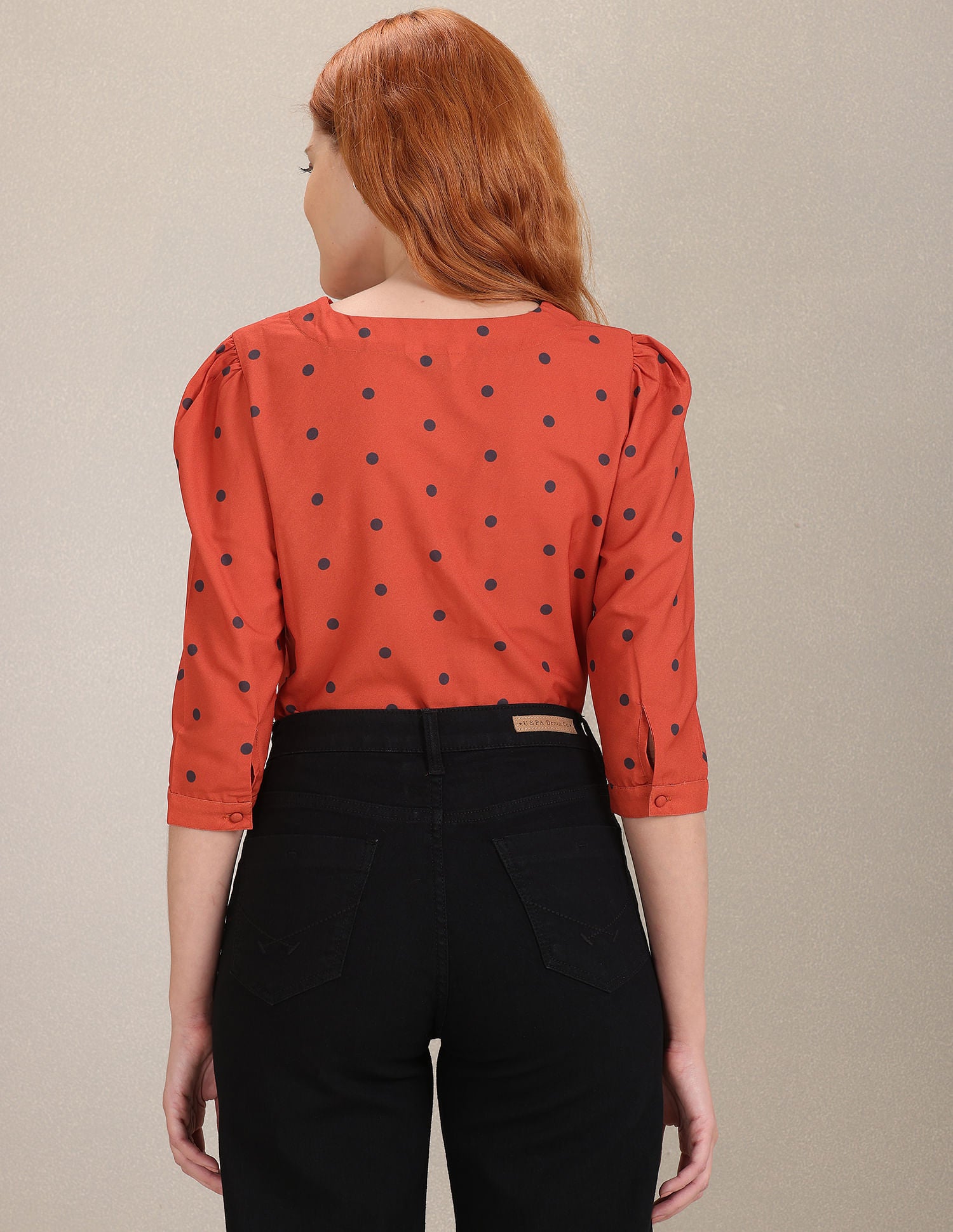 V-Neck Polka Dot Top Rust - U.S. Polo Assn. India | Large
