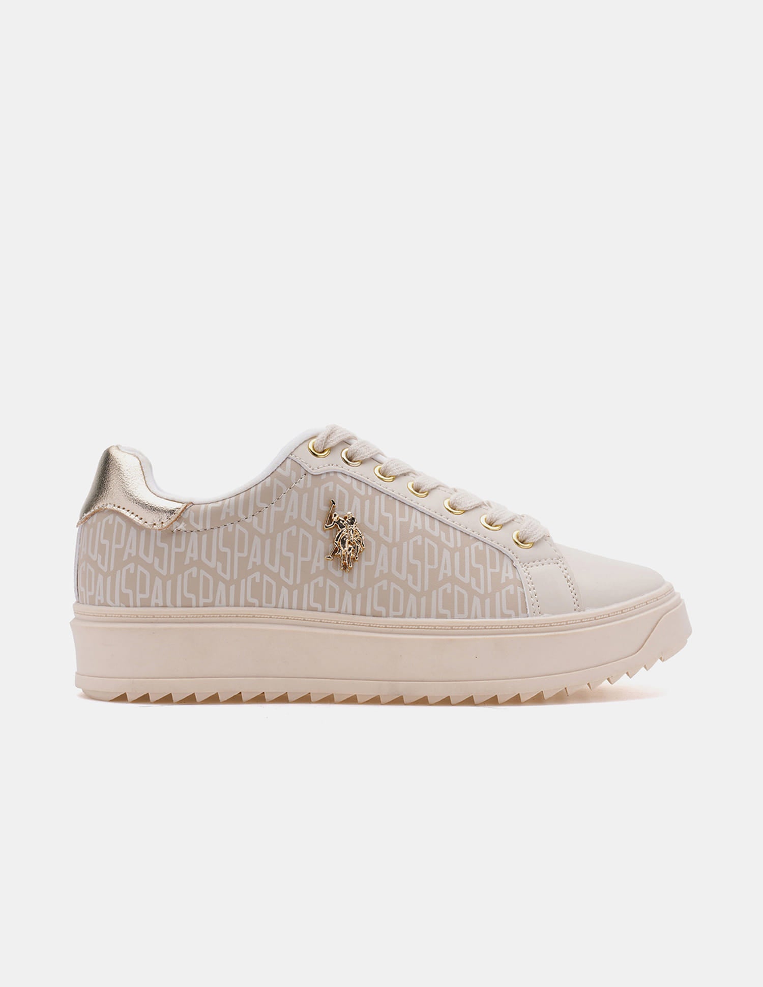 Round Toe Brand Printed Narcisa Sneakers Beige - U.S. Polo Assn. India | Large