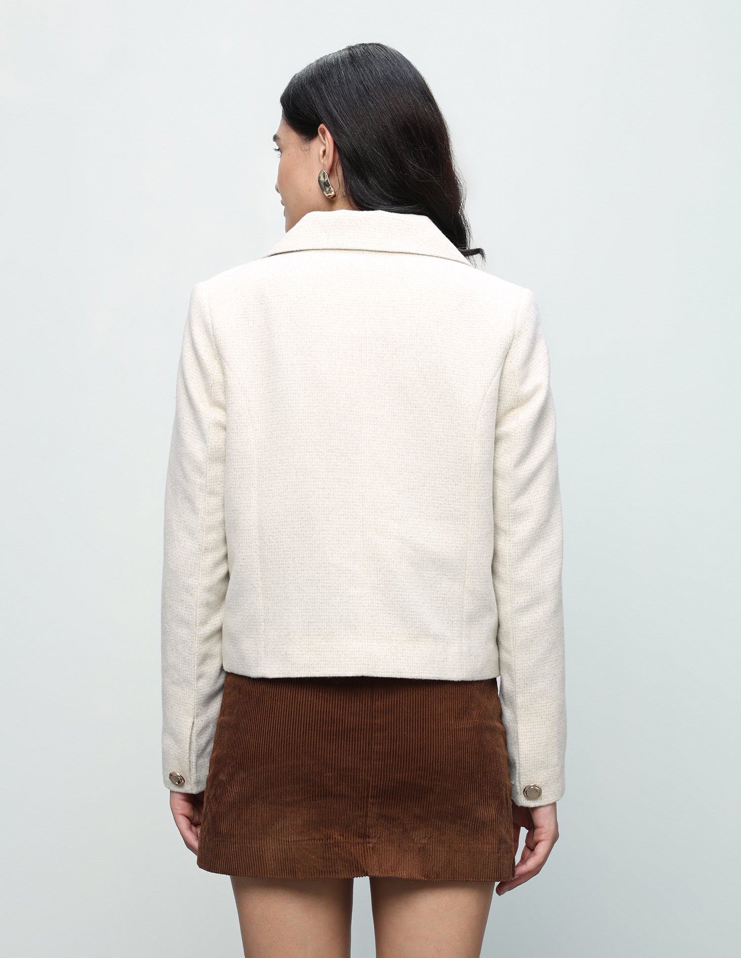 Solid Cropped Blazer Jacket Off-White - U.S. Polo Assn. India | Large