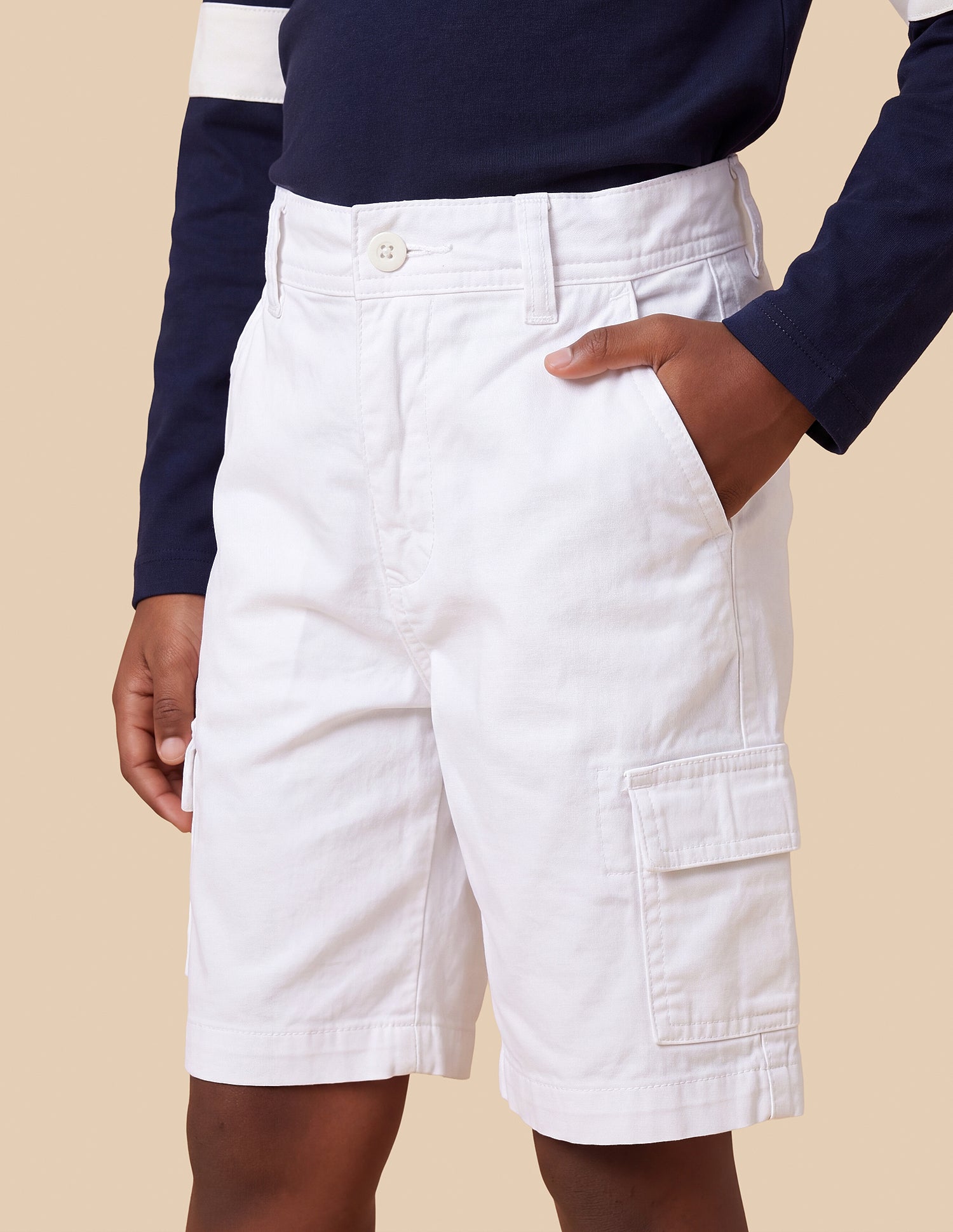 Mid Rise Relaxed Fit Cargo Shorts Off White - U.S. Polo Assn. India | Large