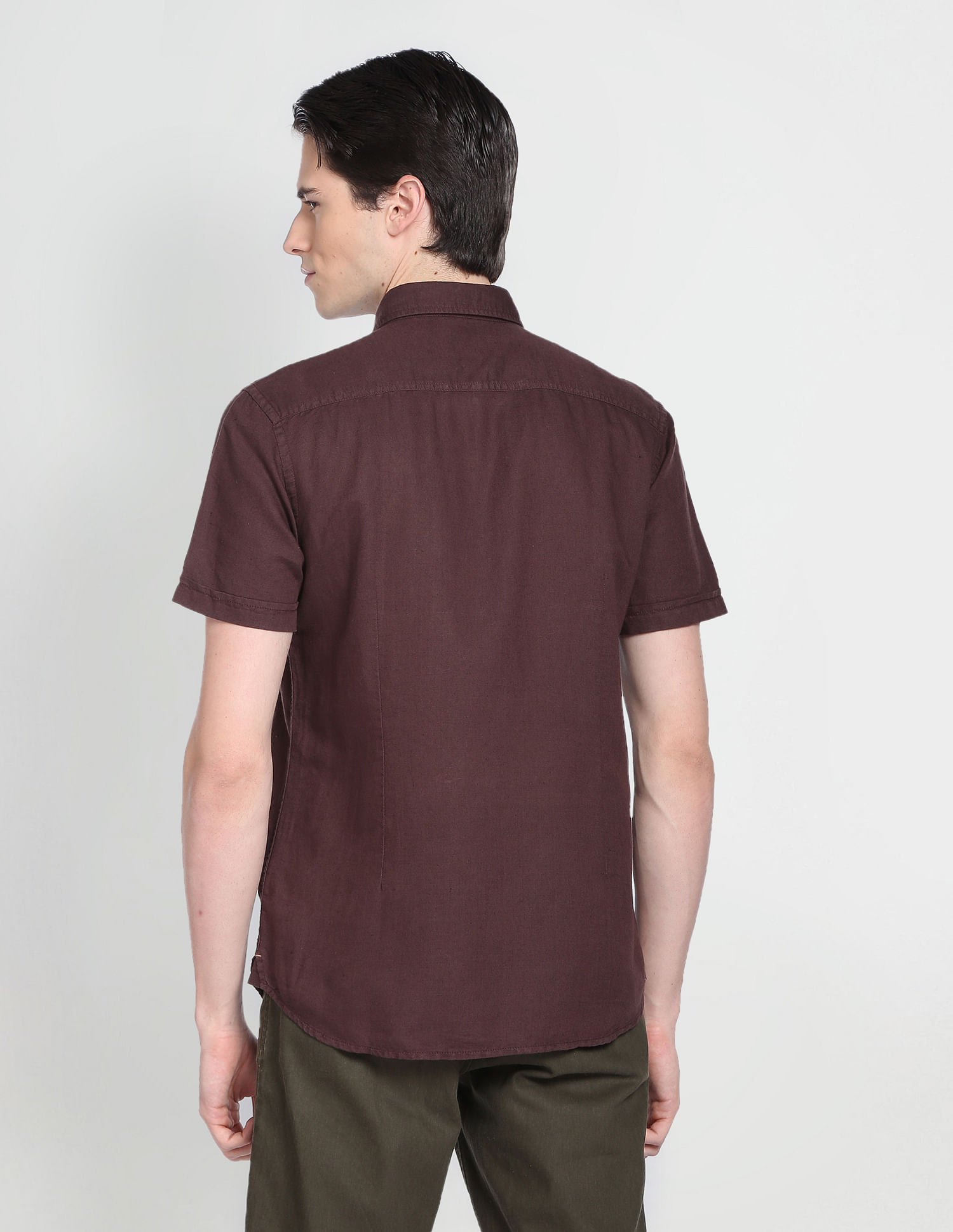 Button Down Collar Overdyed Solid Shirt Dark Brown - U.S. Polo Assn. India | Large