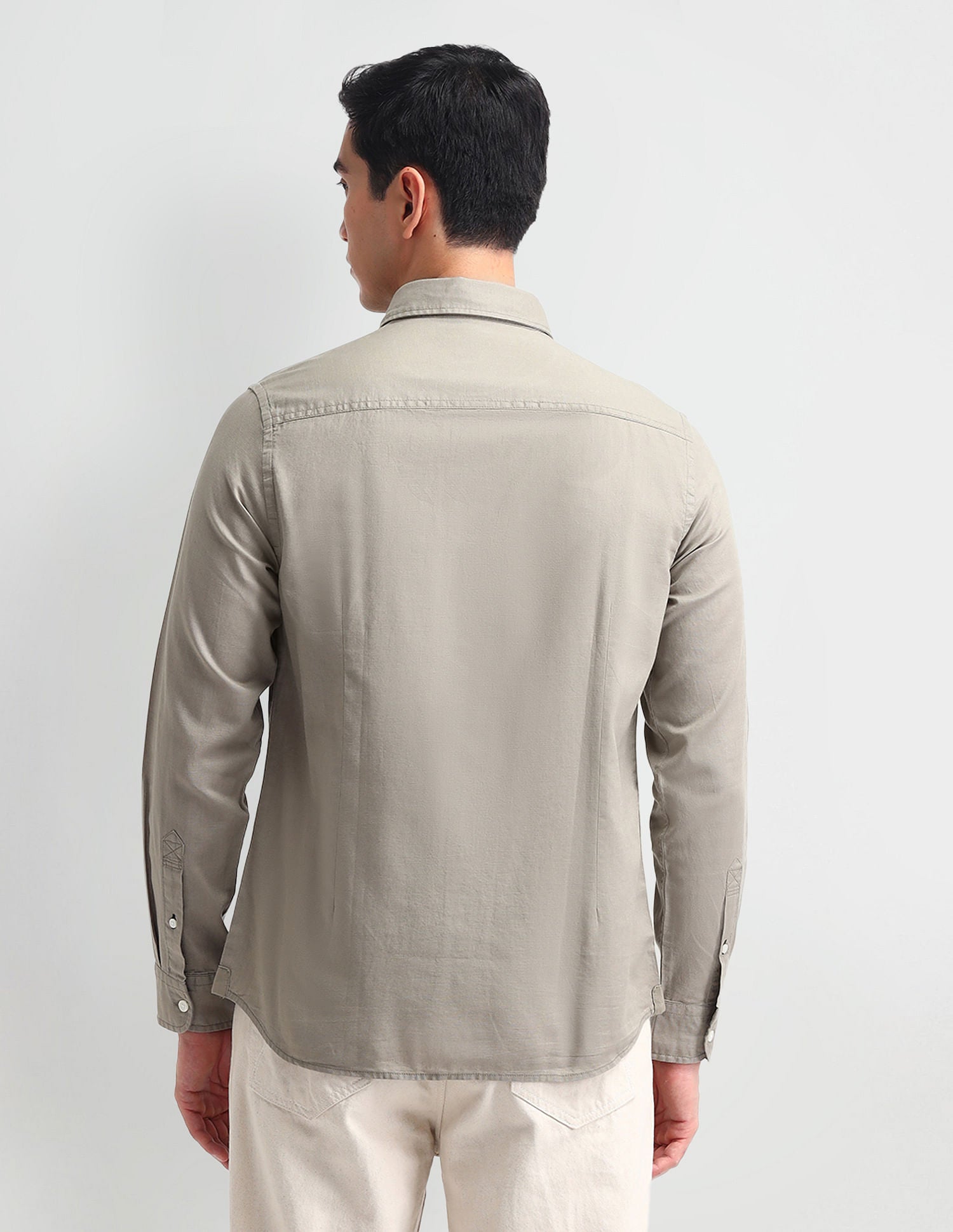 Slim Fit Solid Twill Shirt Grey - U.S. Polo Assn. India | Large