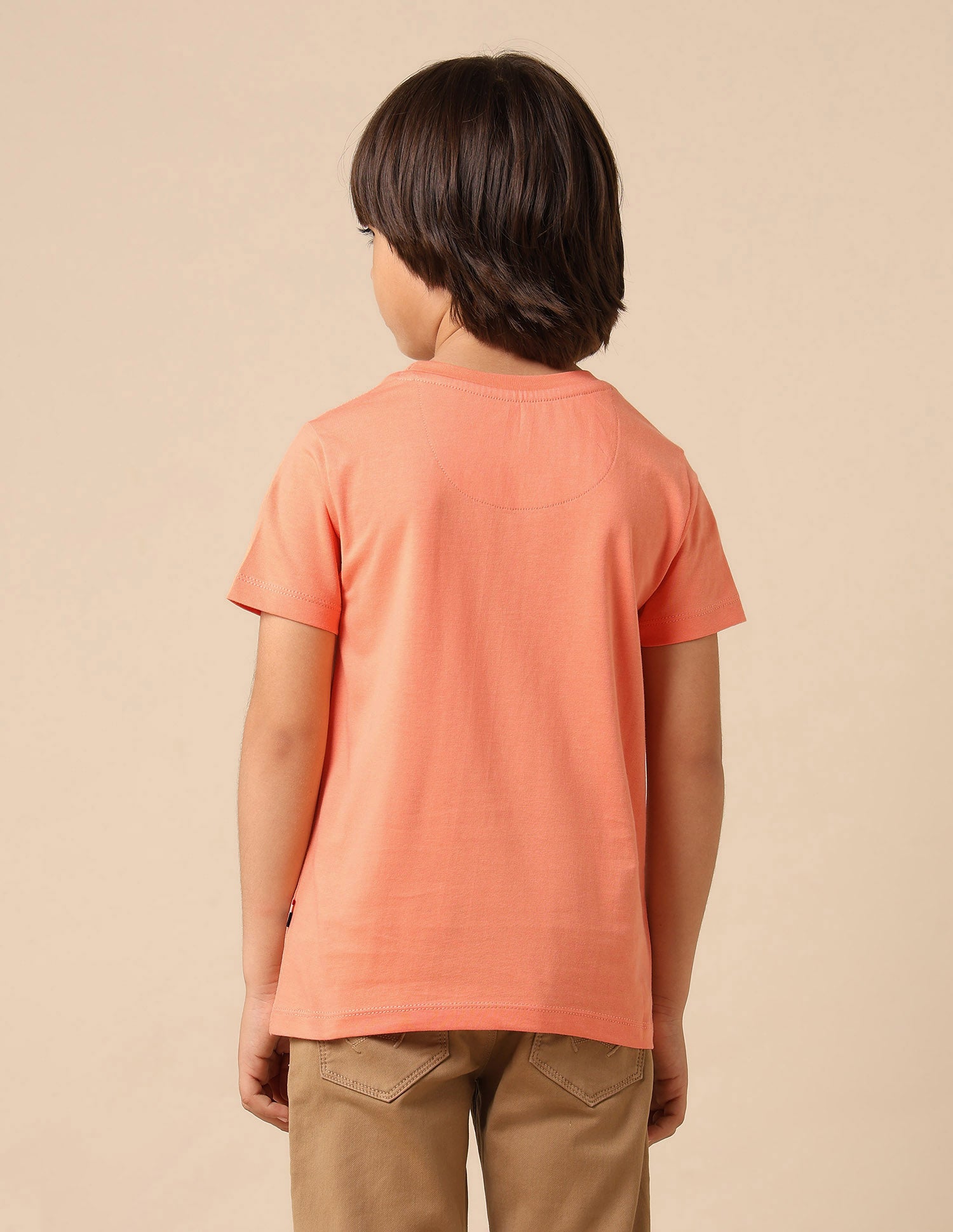 Boys Graphic Brand Printed Regular Fit T Shirt Light Orange - U.S. POLO ASSN. | Large