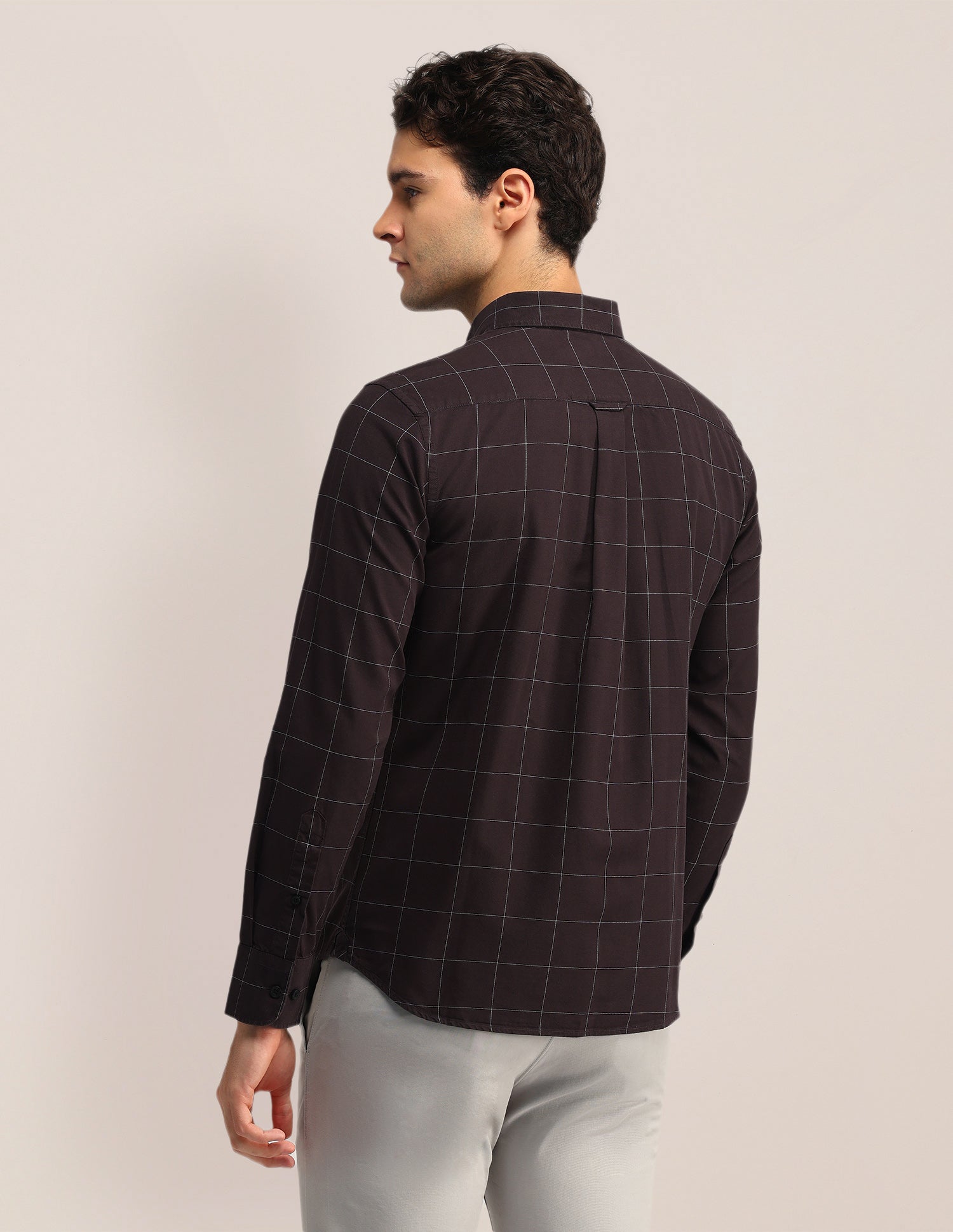 Windowpane Checked Tailored Fit Shirt Maroon - U.S. Polo Assn. India | Large