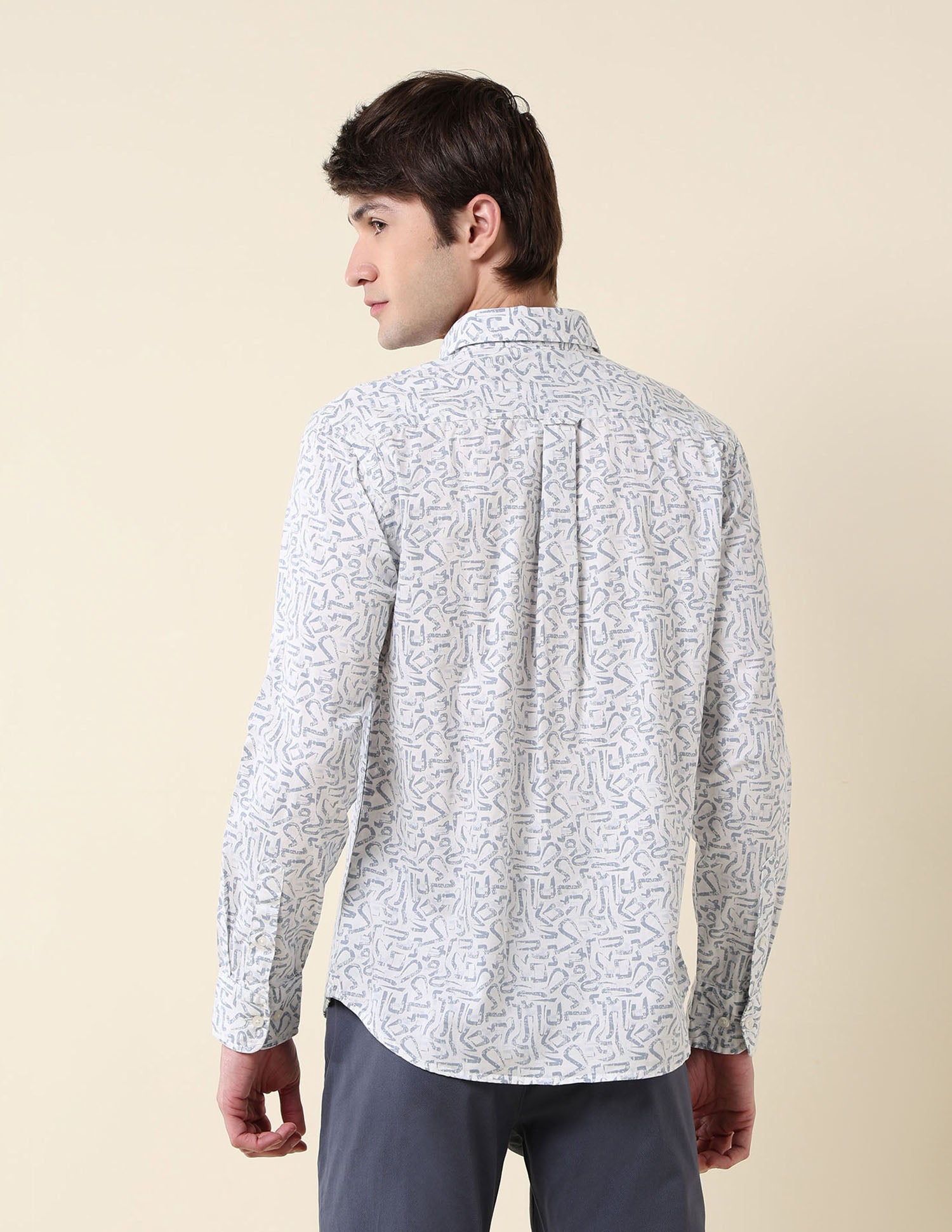 Abstract Printed Pure Cotton Shirt Light Blue - U.S. Polo Assn. India | Large