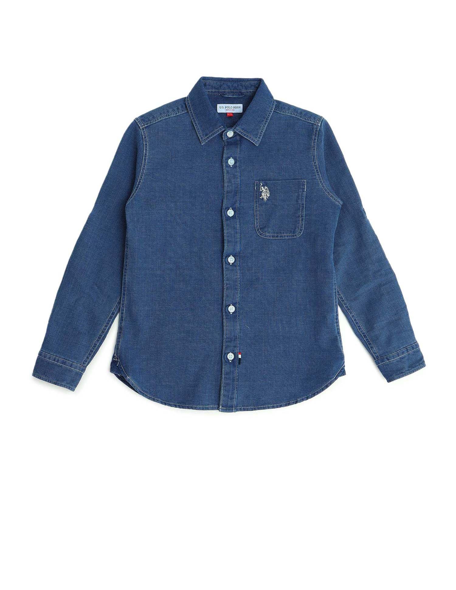Boys Regular Fit Dobby Shirt Indigo - U.S. POLO ASSN. | Large