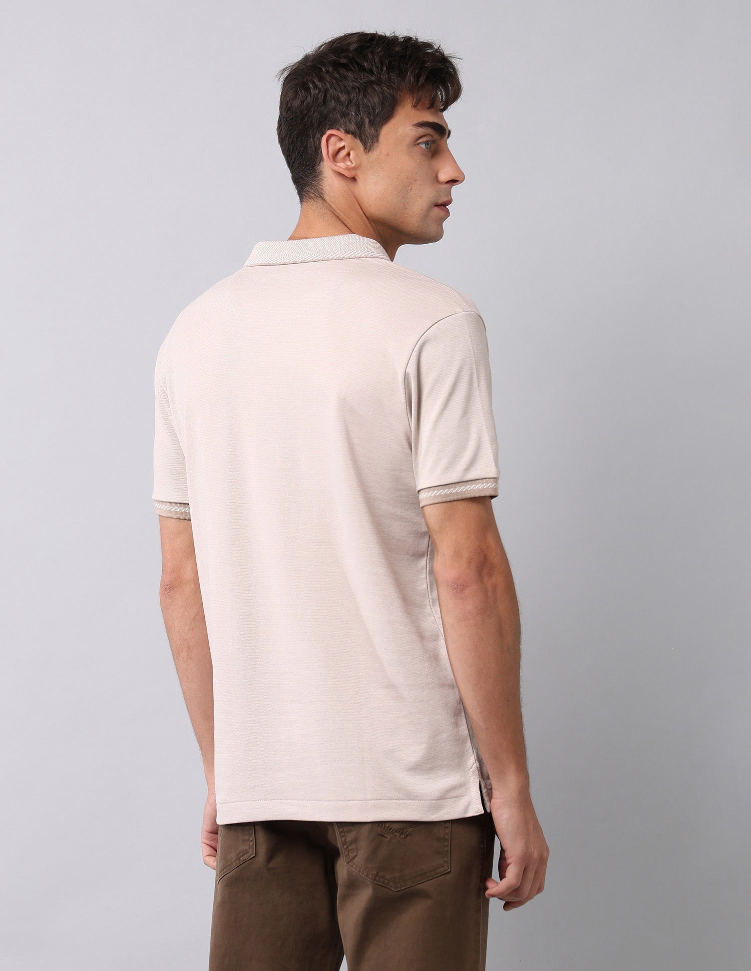 Textured Slim Fit Polo Shirt Beige - U.S. POLO ASSN. | Large