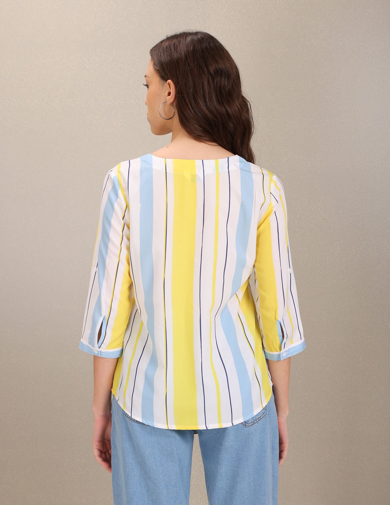V-Neck Vertical Stripe Top Yellow and Blue - U.S. POLO ASSN. | Large