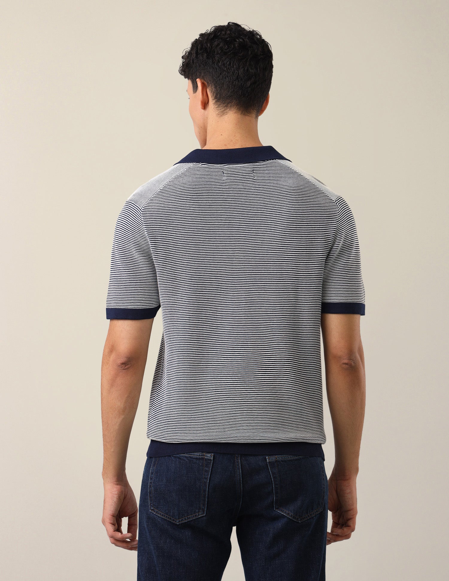 Horizontal Striped Patterned Knit Slim Fit Polo Shirt Navy - U.S. Polo Assn. India | Large