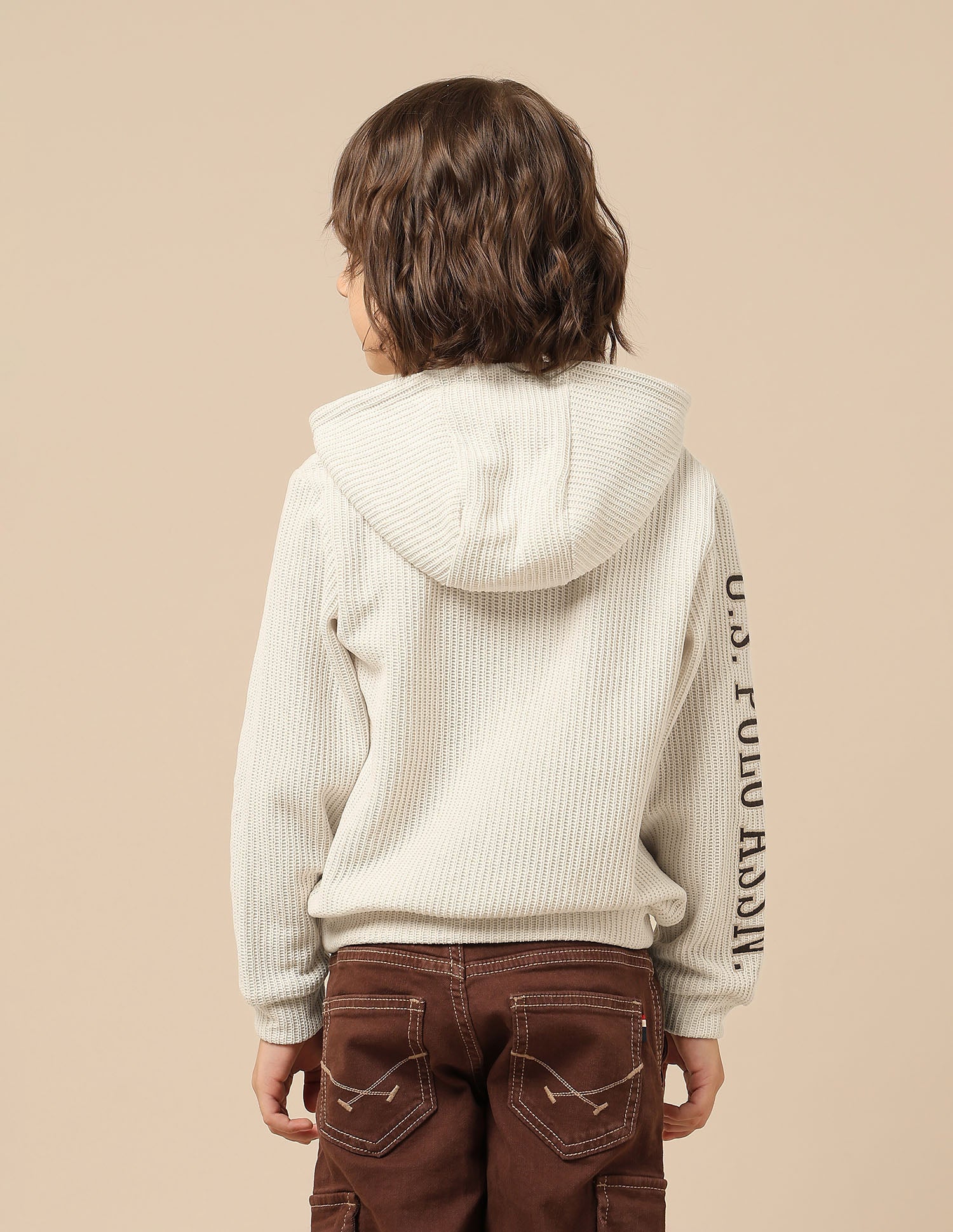 Boys Brand Embroidered Hooded Sweatshirt Ecru - U.S. POLO ASSN. | Large